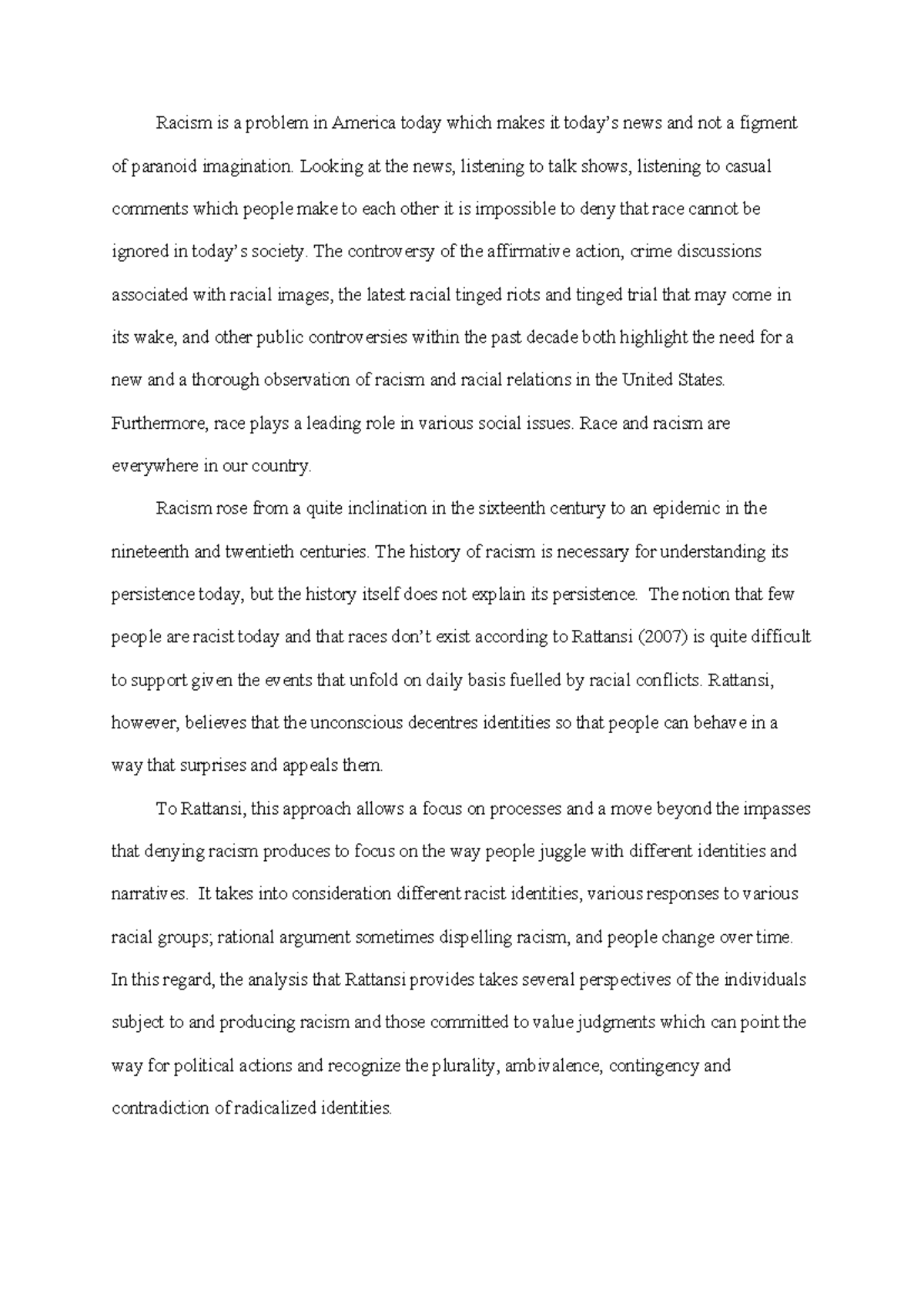 An analysis of the origin of racism - Racism is a problem in America ...