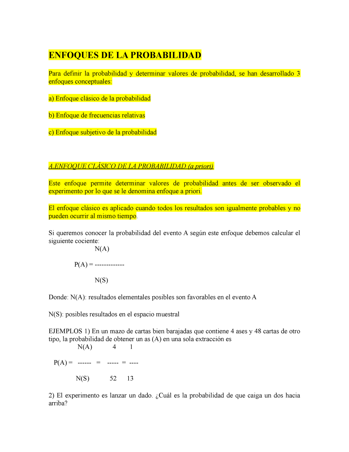 Enfoques De Probabilidad - ENFOQUES DE LA PROBABILIDAD Para Definir La ...