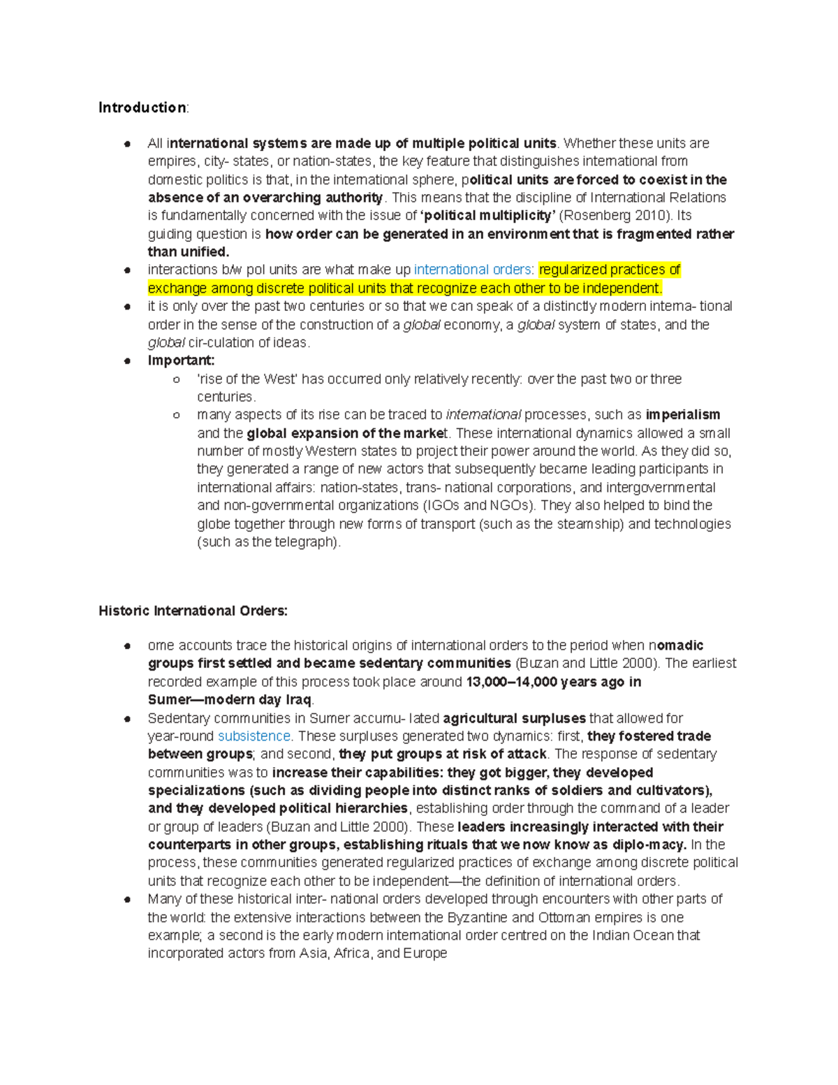 International Politics Week 1 - Introduction: All international systems ...