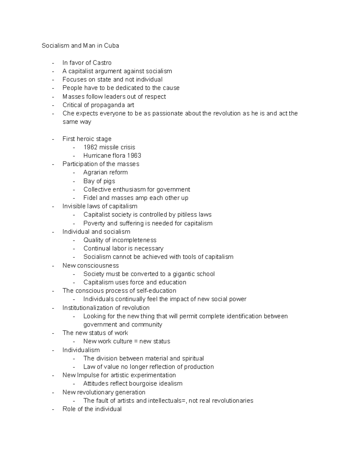 Socialism and Man in Cuba Notes - Socialism and Man in Cuba In favor of ...