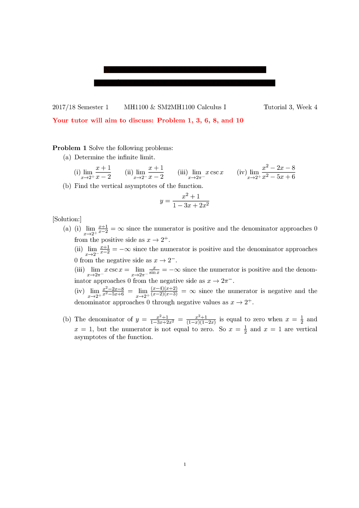 Calculus Tut 3 Solution - NANYANG TECHNOLOGICAL UNIVERSITY SPMS ...