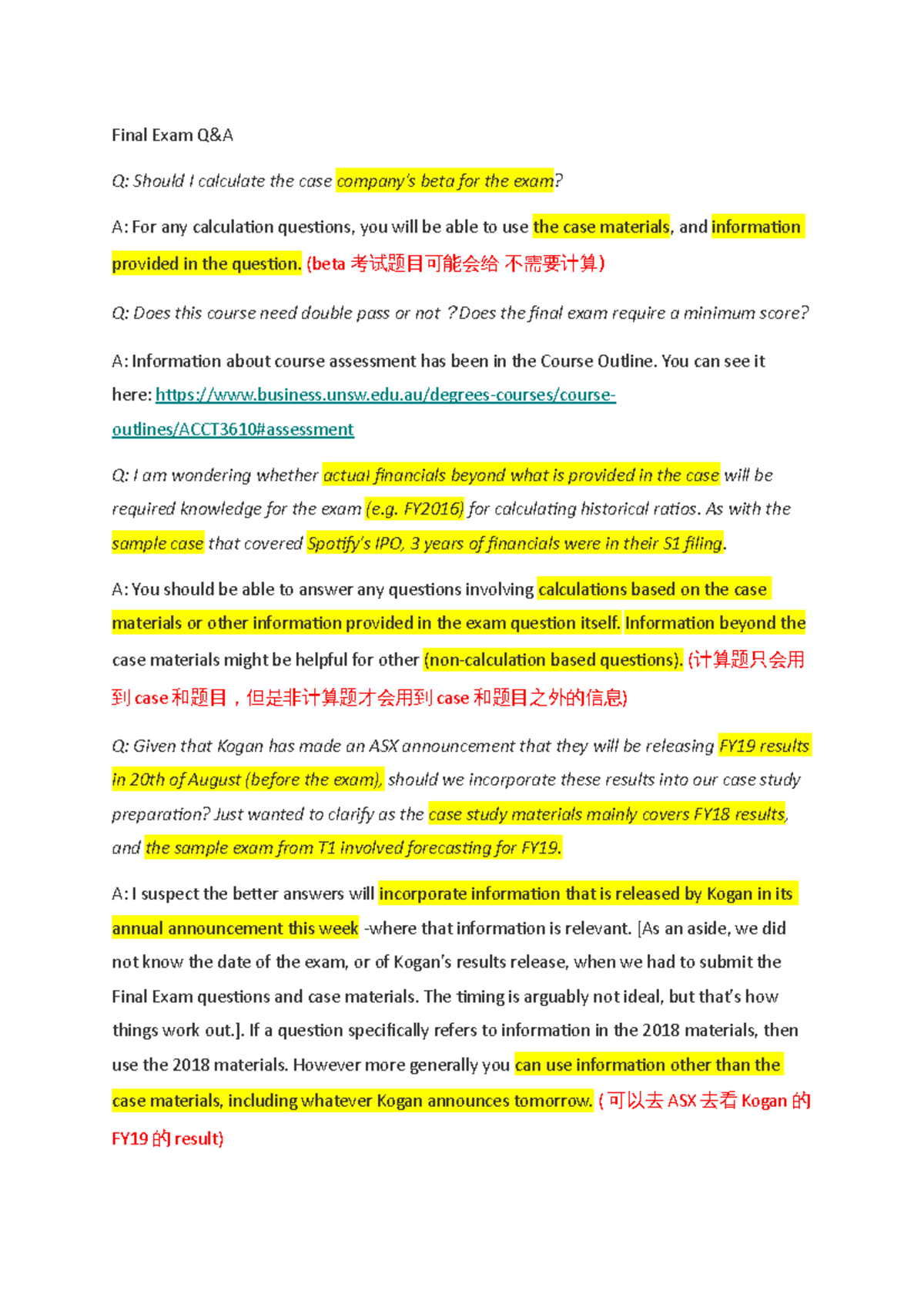 Final Exam, questions - Final Exam Q&A Q: Should I calculate the case ...