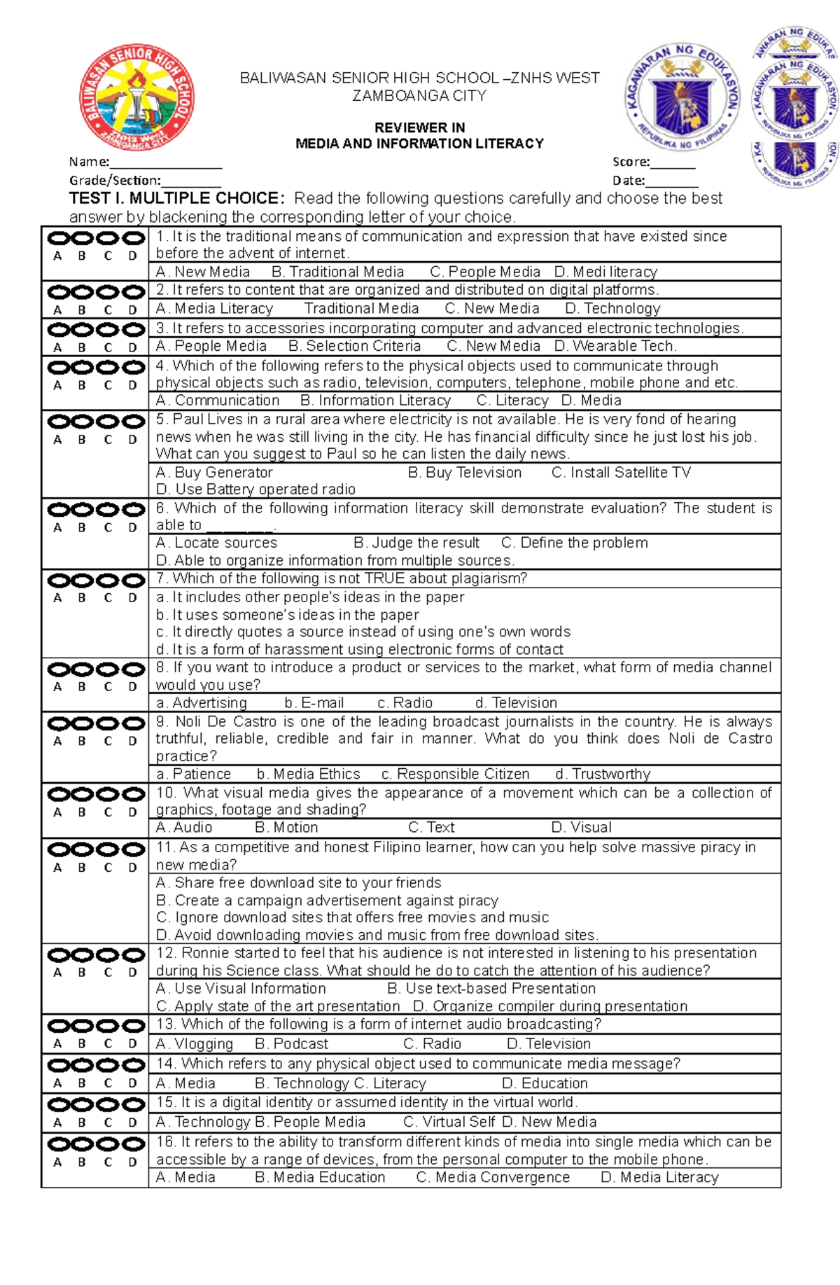 ReviewerSet4 this is only or reviewer BALIWASAN SENIOR HIGH SCHOOL