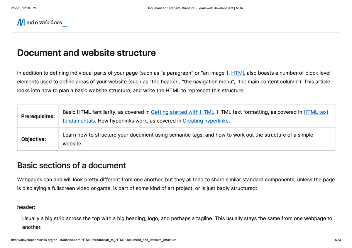 Document And Website Structure - Learn Web Development MDN - Document ...