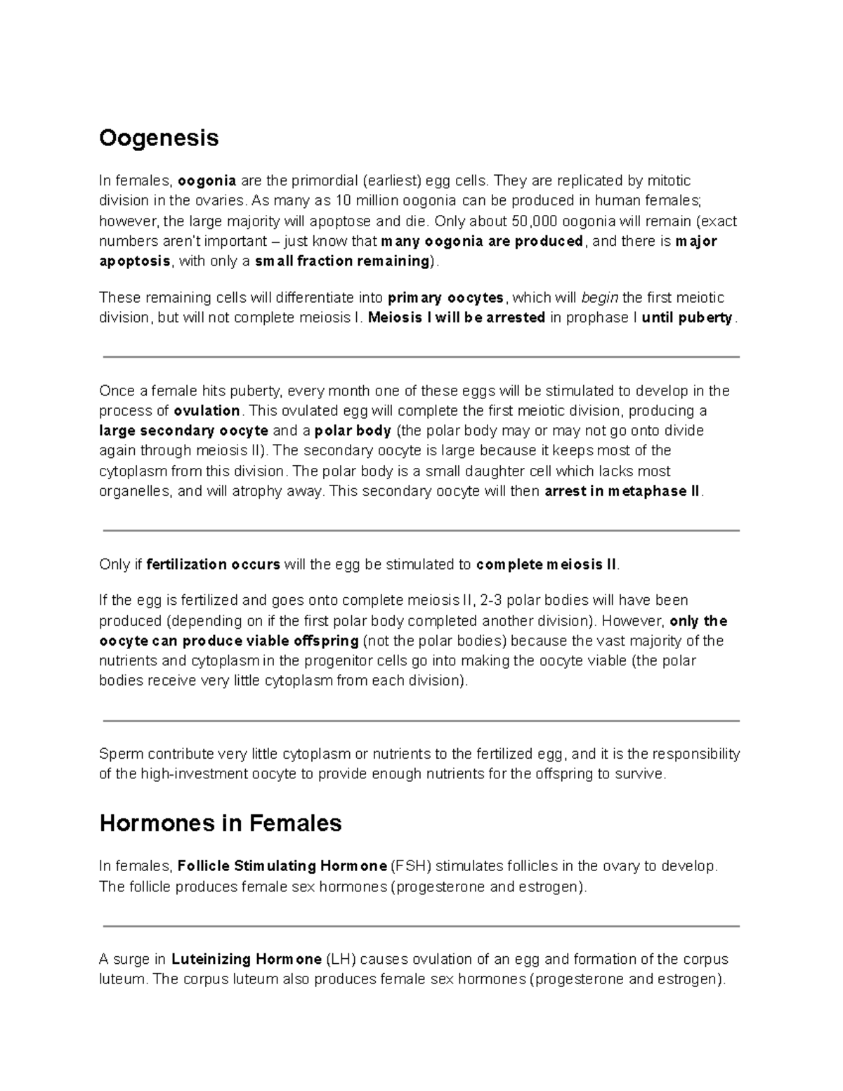 Oogenesis - Lecture notes 5 - Oogenesis In females, oogonia are the ...