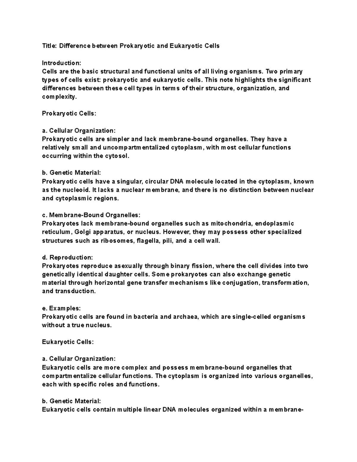 Difference between Prokaryotic and Eukaryotic Cells notes - Title ...