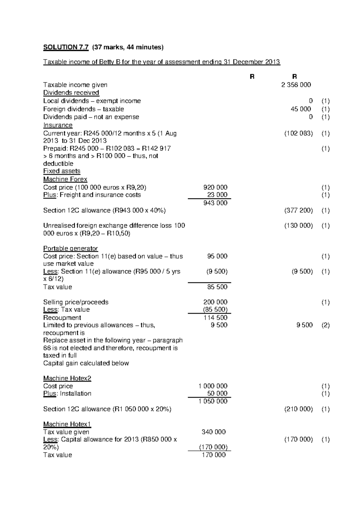 TAX3701-Question-7 - Taxation - SOLUTION 7 (37 marks, 44 minutes ...