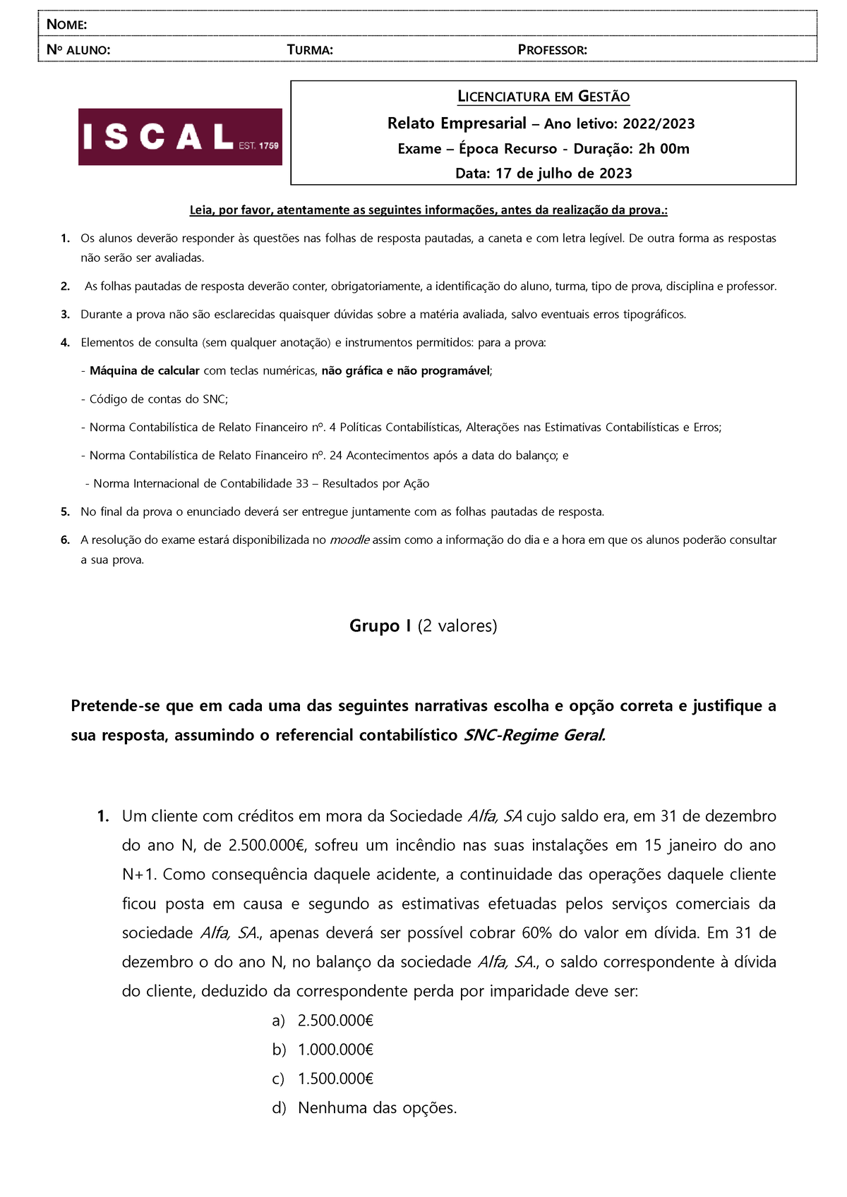 ER- PResolução GP 3 - Exame - Grupo III Na data da concentração empresarial  foi apurado um badwill - Studocu