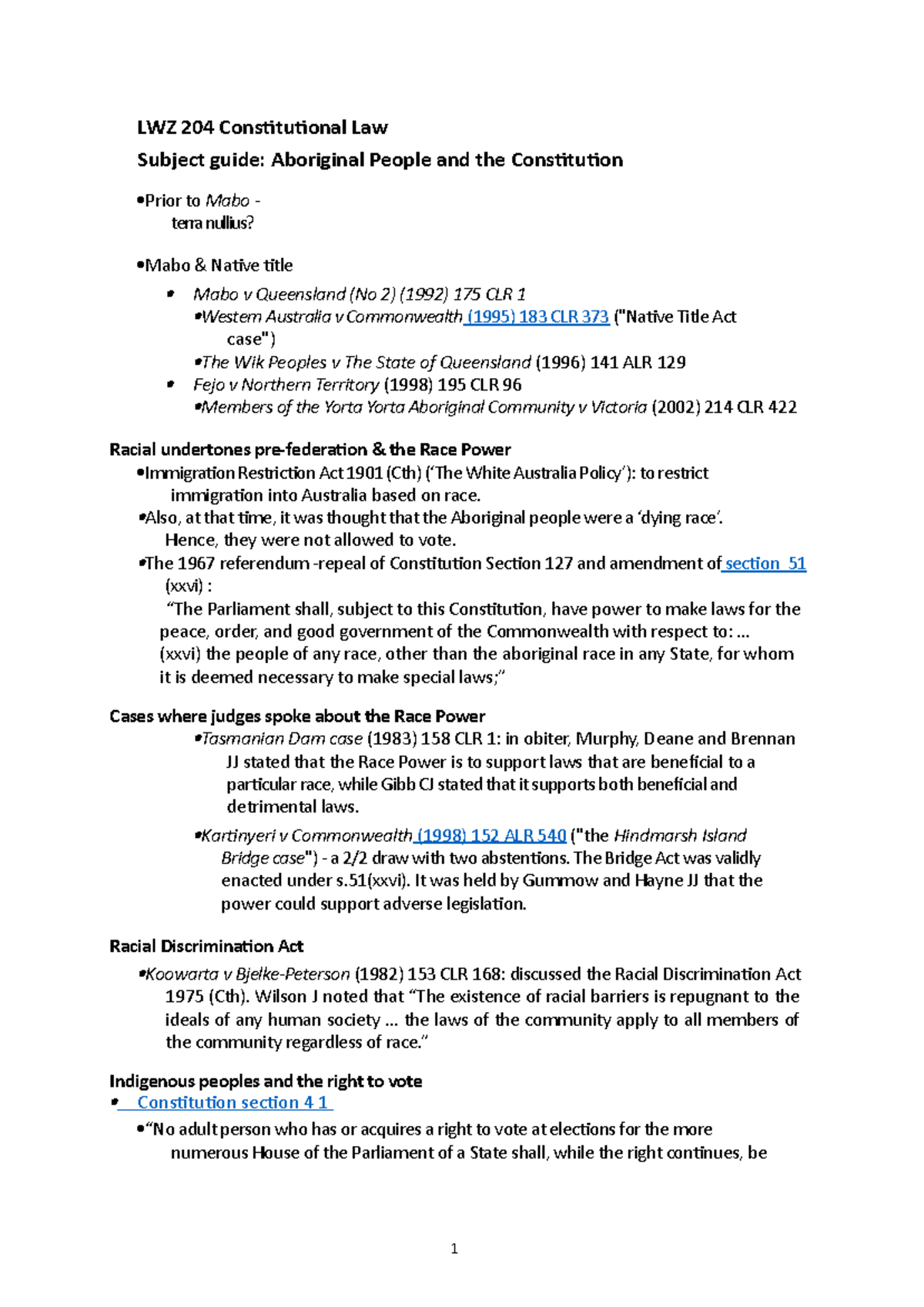 LWZ 204 Constitutional Law - Aboriginal People and the consti - subj ...
