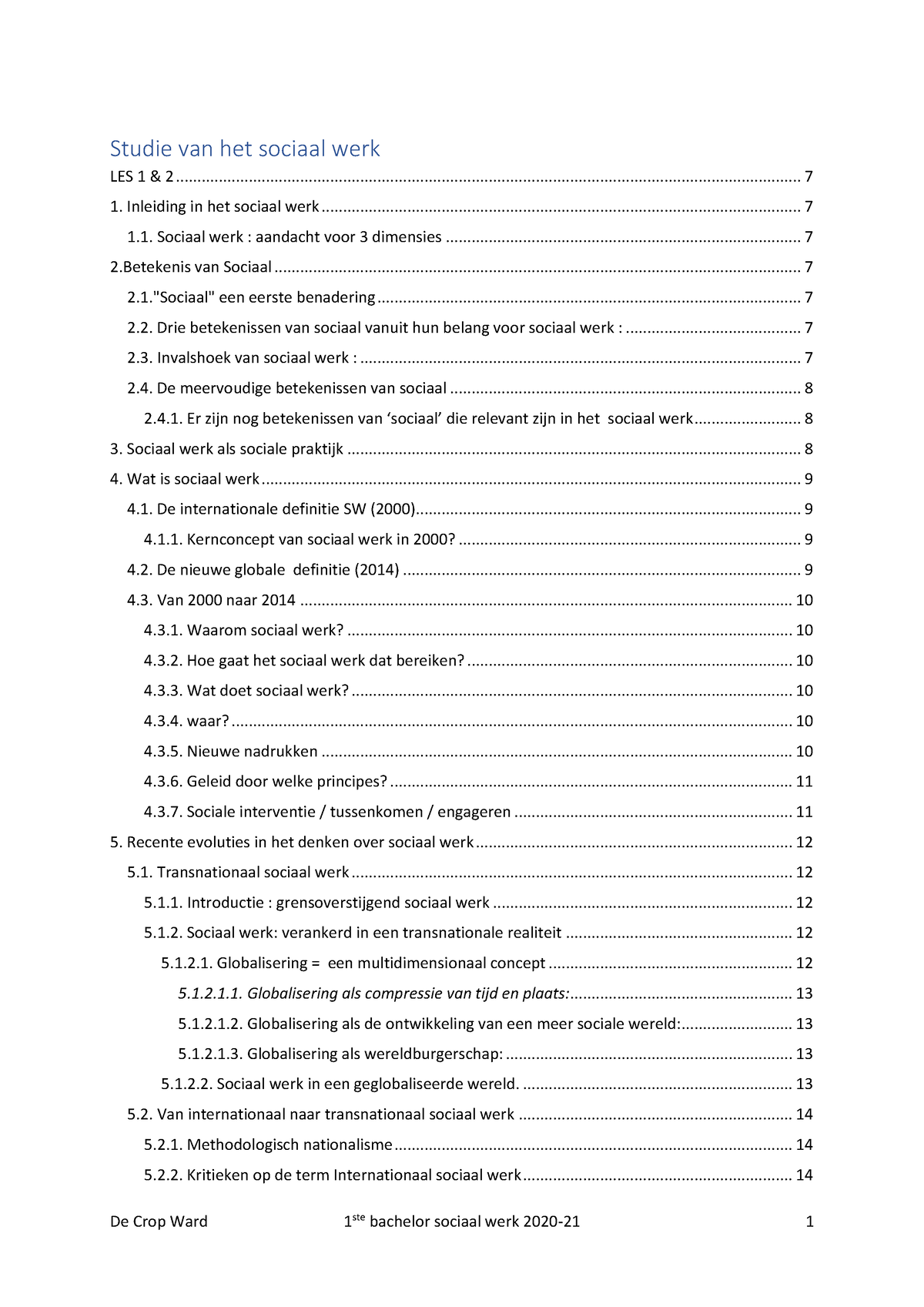 Studie Van Sociaal Werk - Samenvatting - Studie Van Het Sociaal Werk ...