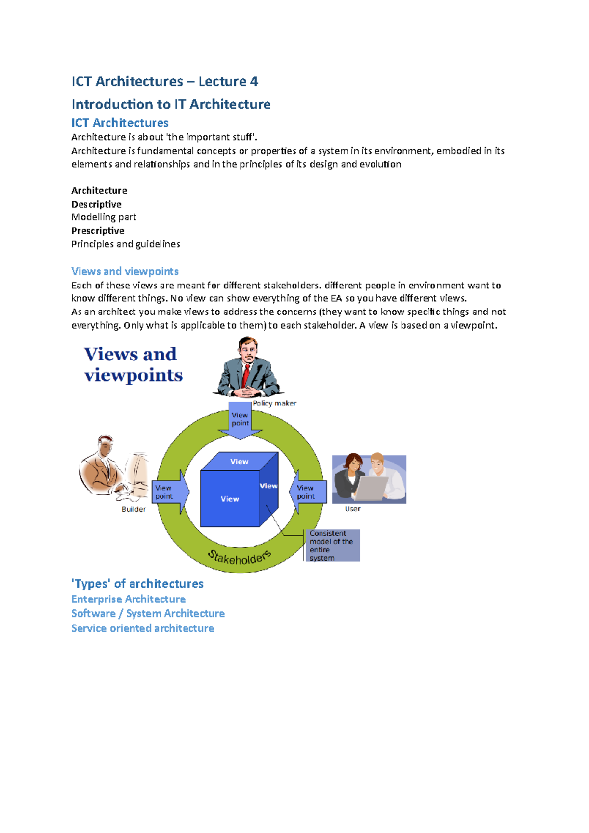 ICT Architectures Lecture 4 ICT Architectures Lecture 4 Introduction to IT Architecture