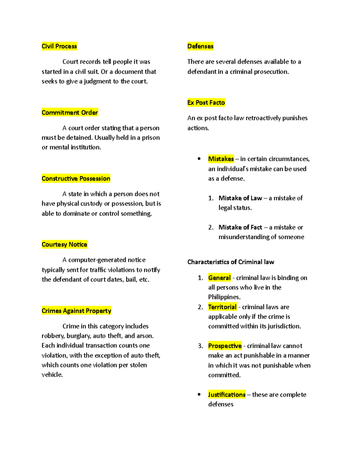 Criminology- Notes-1 - Civil Process Court records tell people it was ...