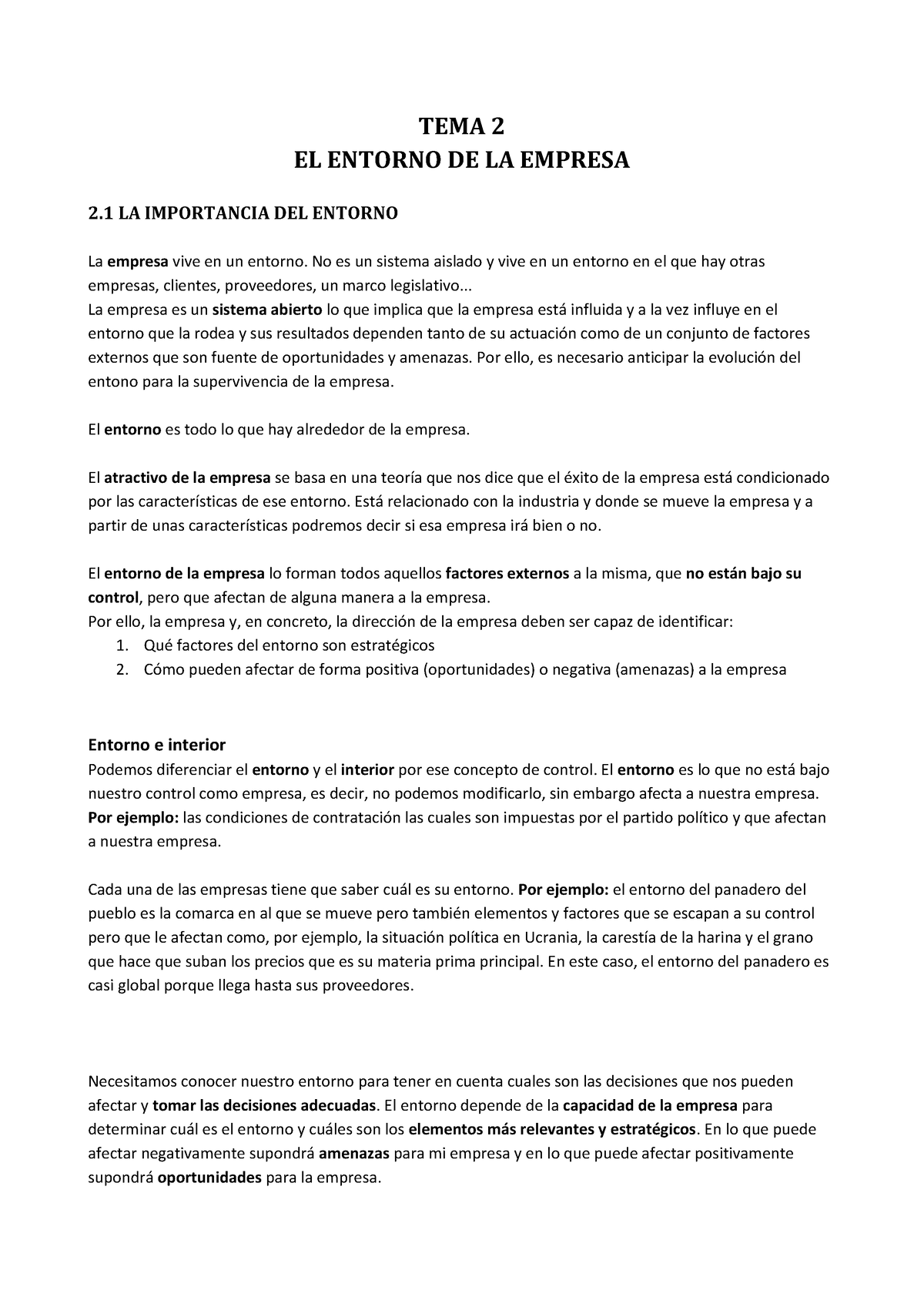 Tema 2 Teoría De La Organización Tema 2 El Entorno De La Empresa 2 La Importancia Del Entorno 