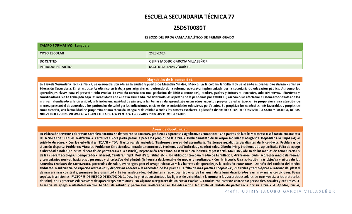 Programa Analitico Primer Grado Escuela Secundaria T Cnica