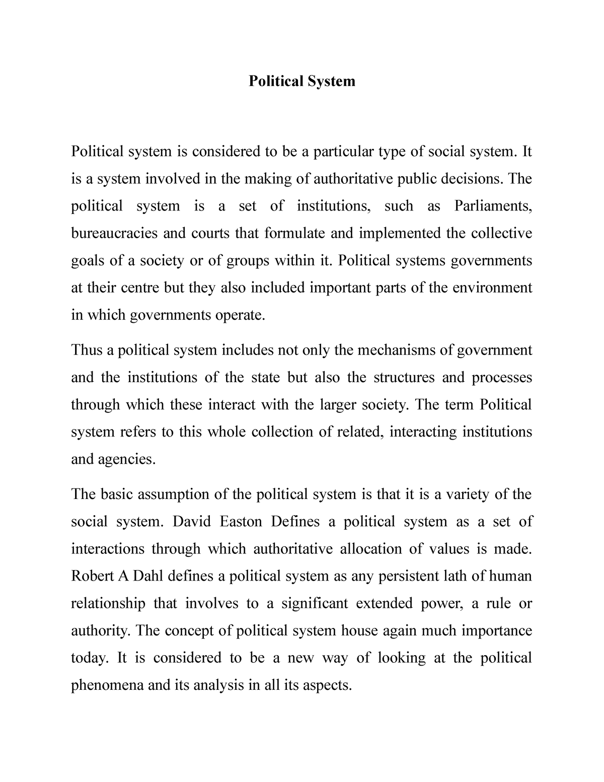 essay on political system