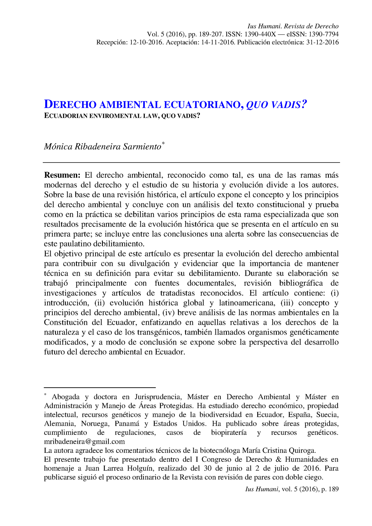 Dialnet-Derecho Ambiental Ecuatoriano Quo Vadis-5771468 - Ius Humani ...