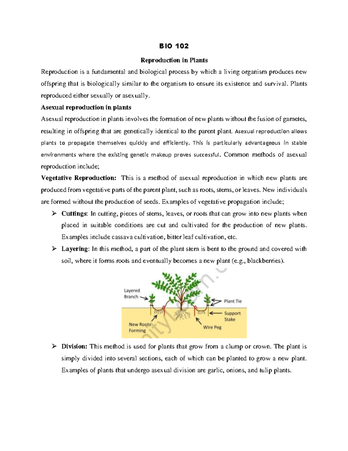 Reproduction in Palnts - BIO 102 Reproduction in Plants Reproduction is ...