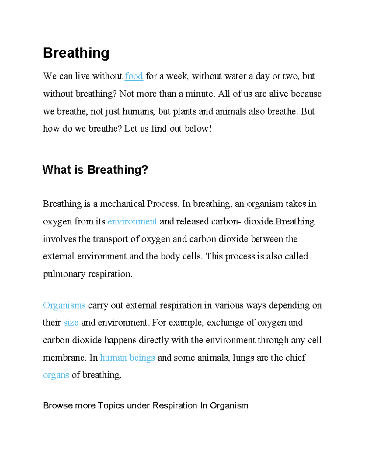 General Science 11 - Useful notes - Breathing We can live without food ...