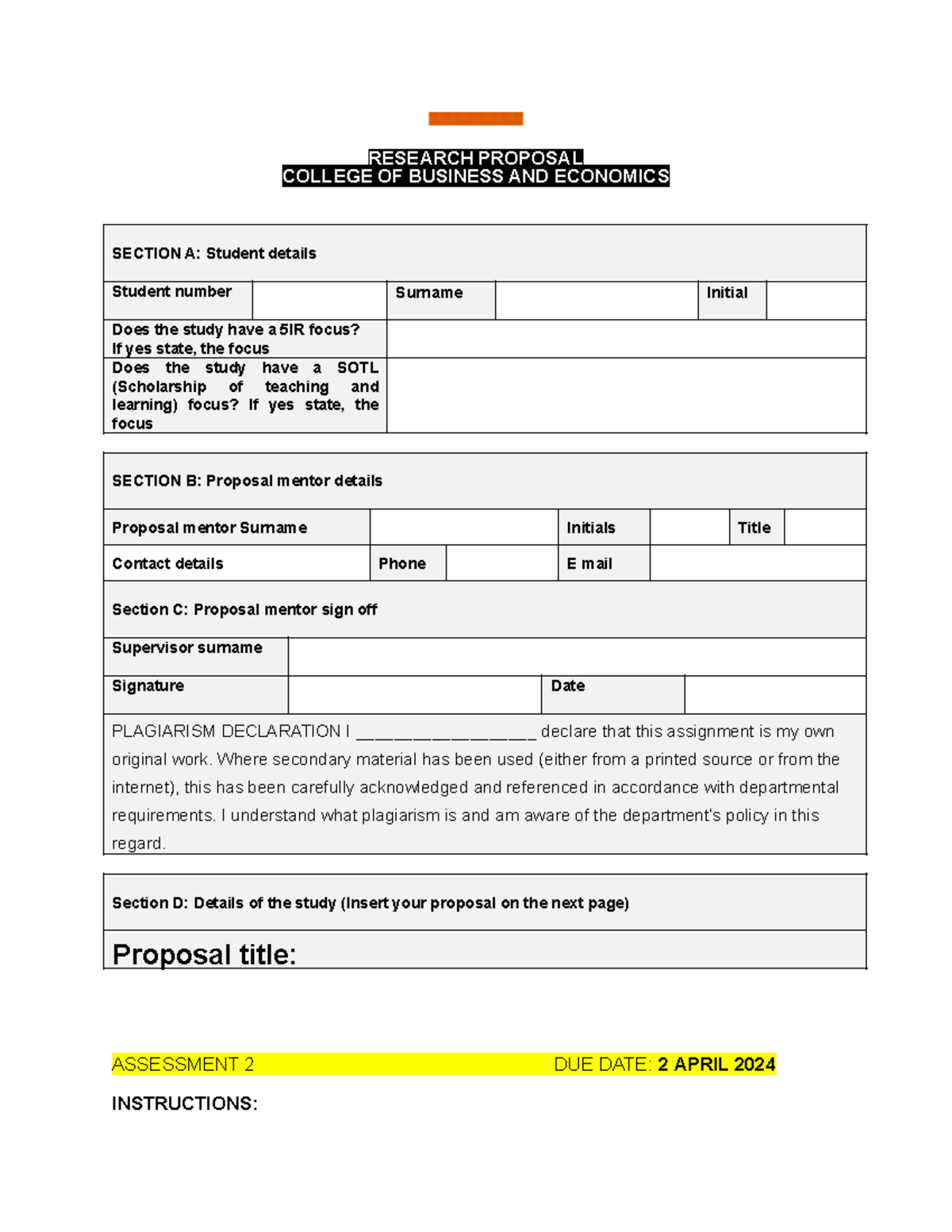 Assignment guideline - RESEARCH PROPOSAL COLLEGE OF BUSINESS AND ...