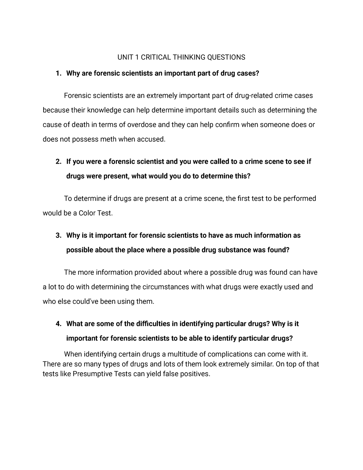 unit 8 critical thinking questions forensic science