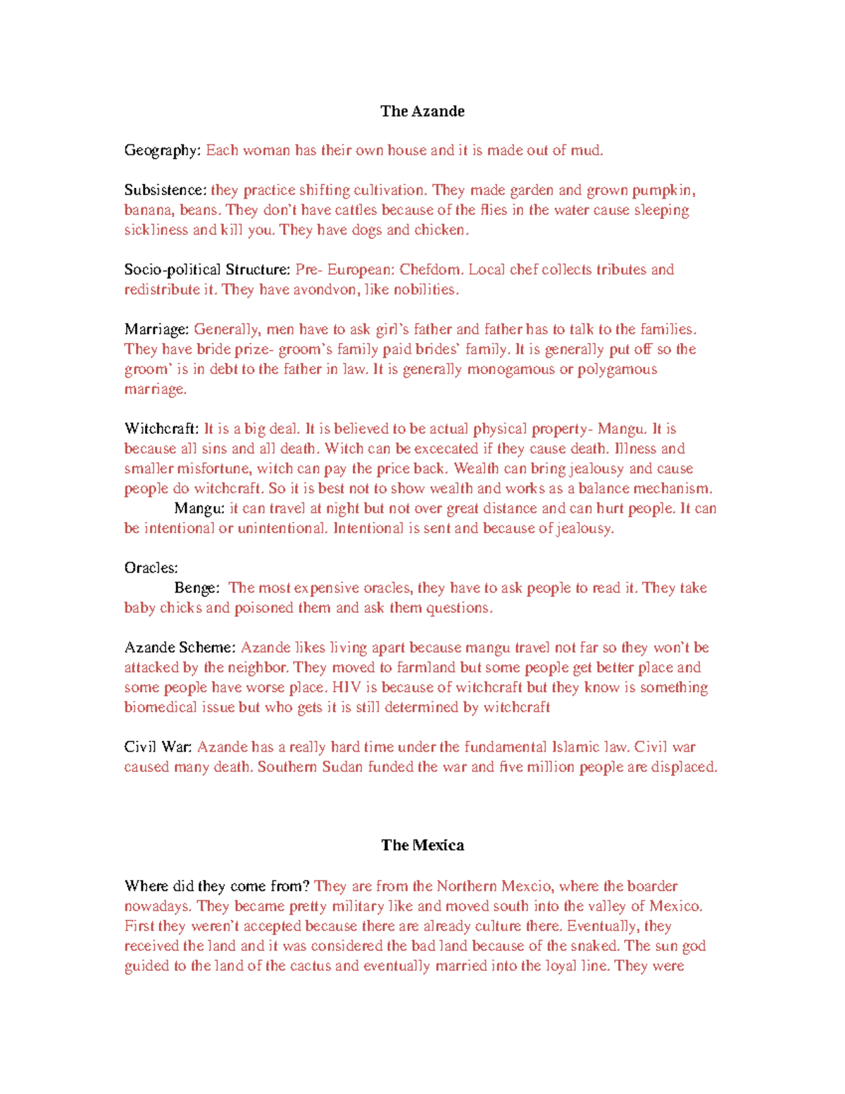Outline- Sketches 2- Professor Lynch - The Azande Geography: Each woman ...