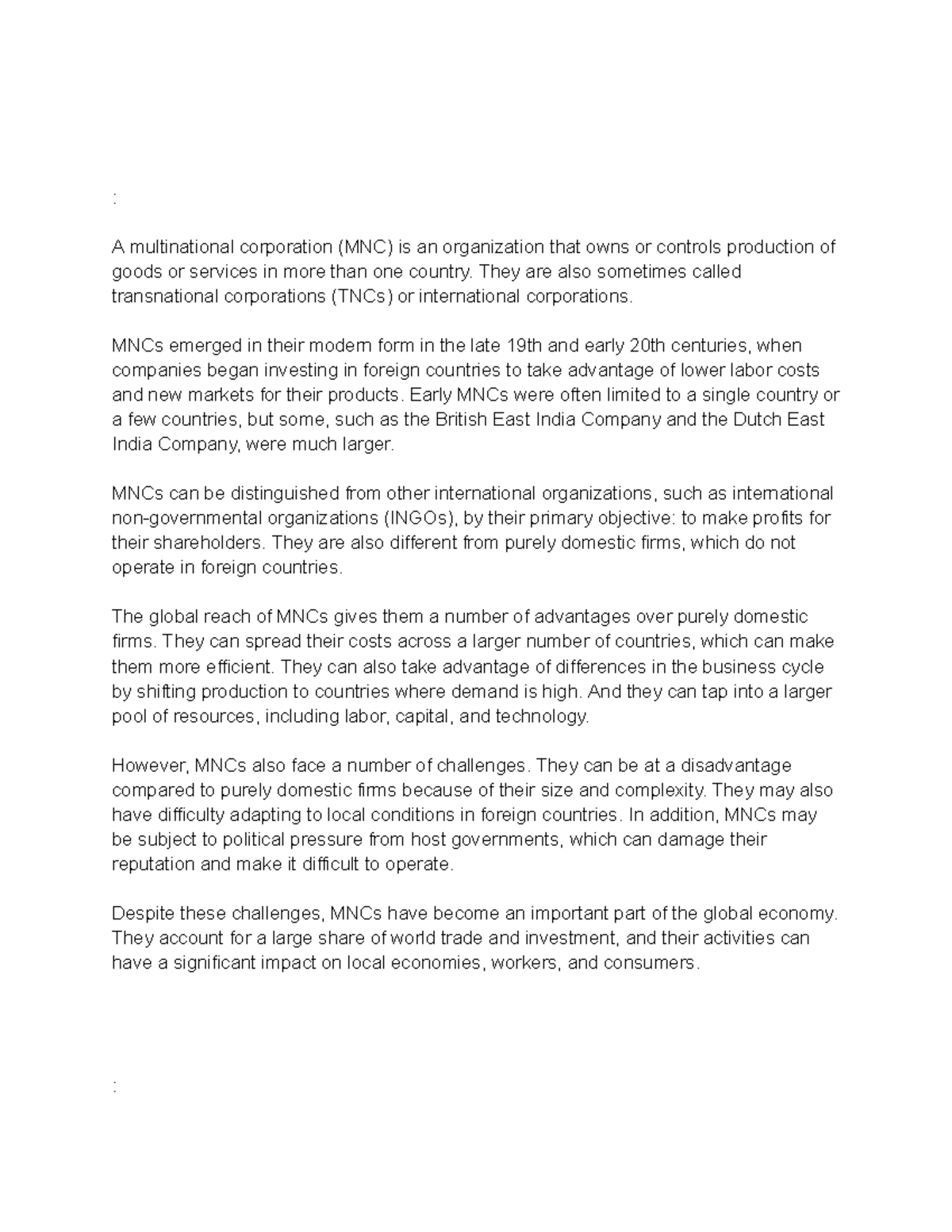 OCEAN591 course outline - : A multinational corporation (MNC) is an ...