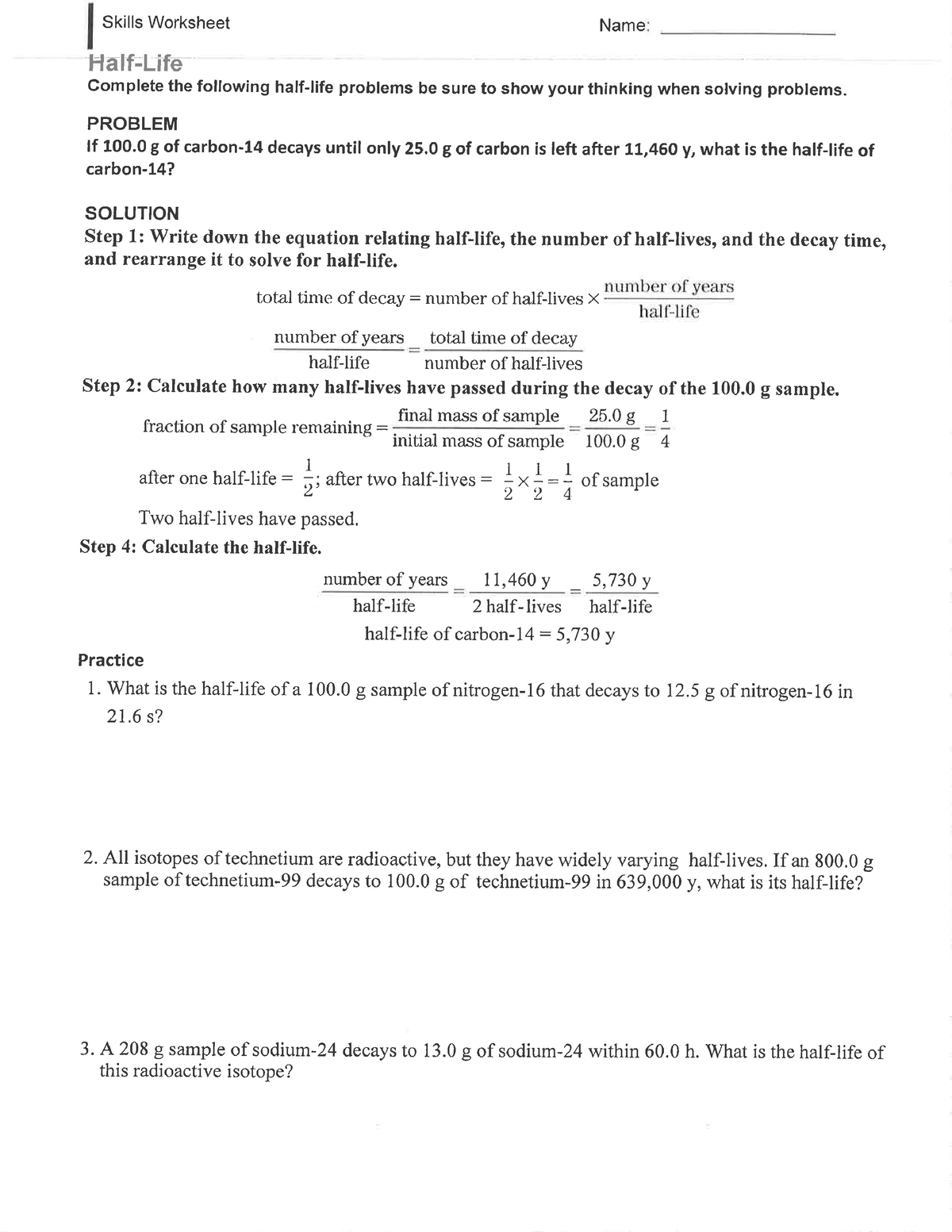 Math skill Half-life and KEY - Studocu