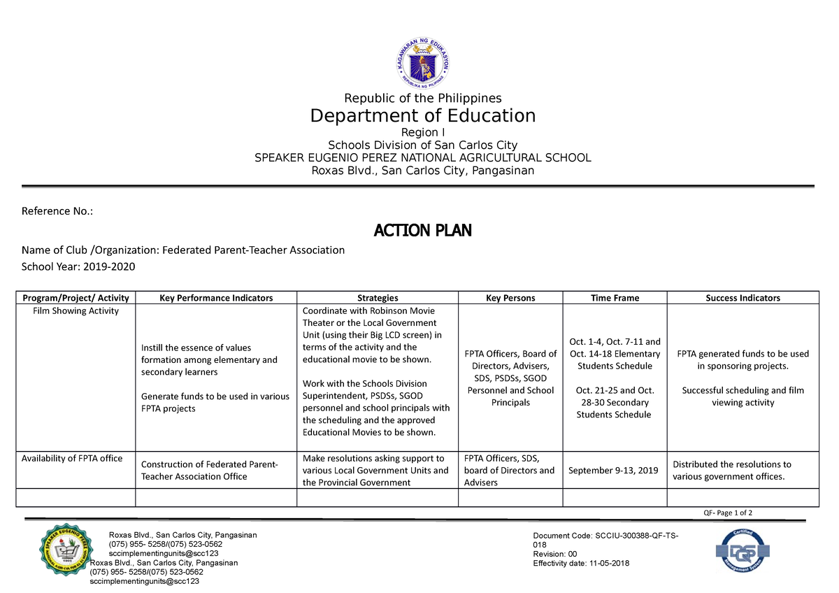 Action-PLAN - Republic of the Philippines Department of Education ...