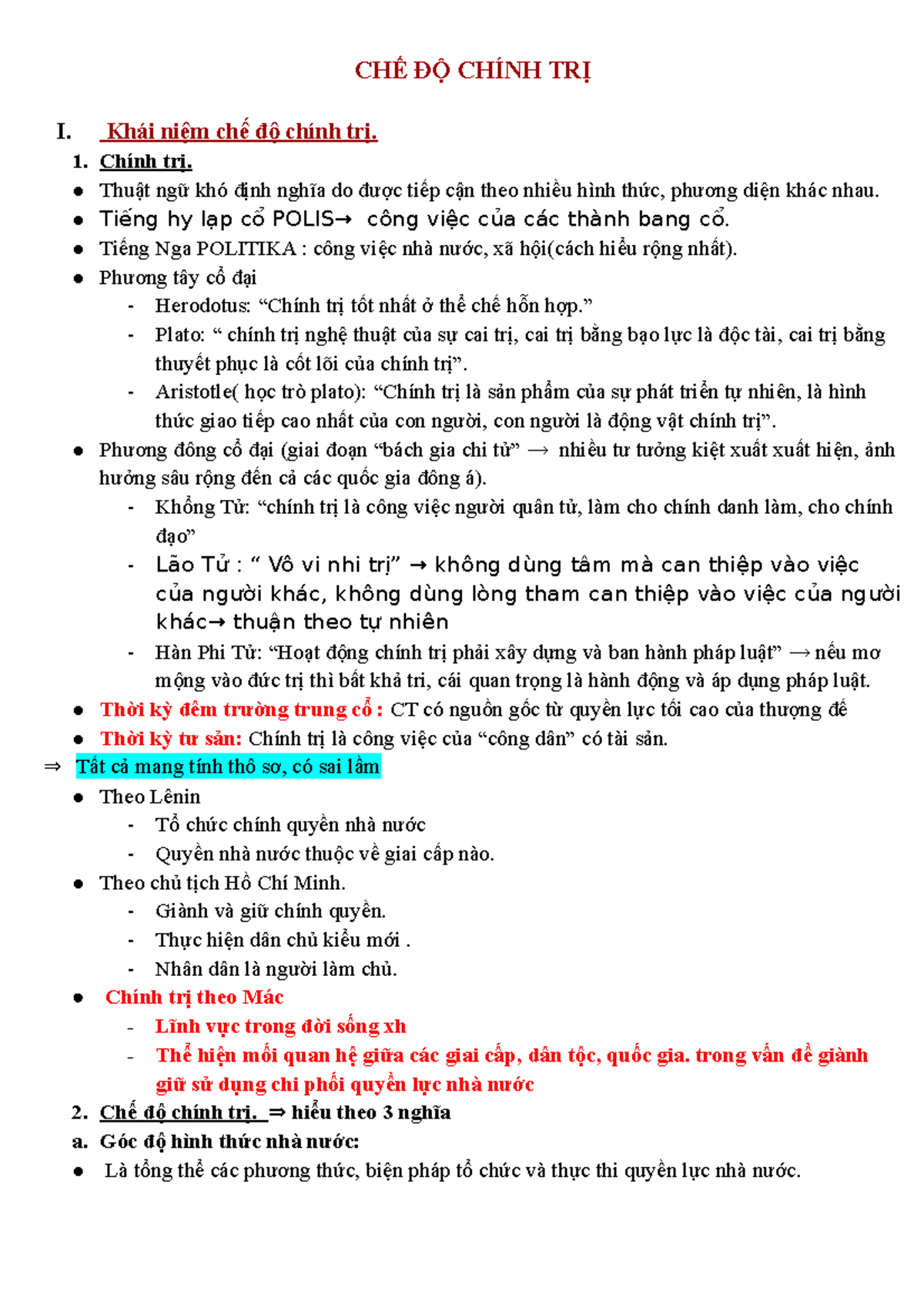 (2) CHẾ ĐỘ Chính TRỊ - CHẾ ĐỘ CHÍNH TRỊ I. Khái niệm chế độ chính trị. 1. Chính trị. ● Thuật ngữ khó - Studocu