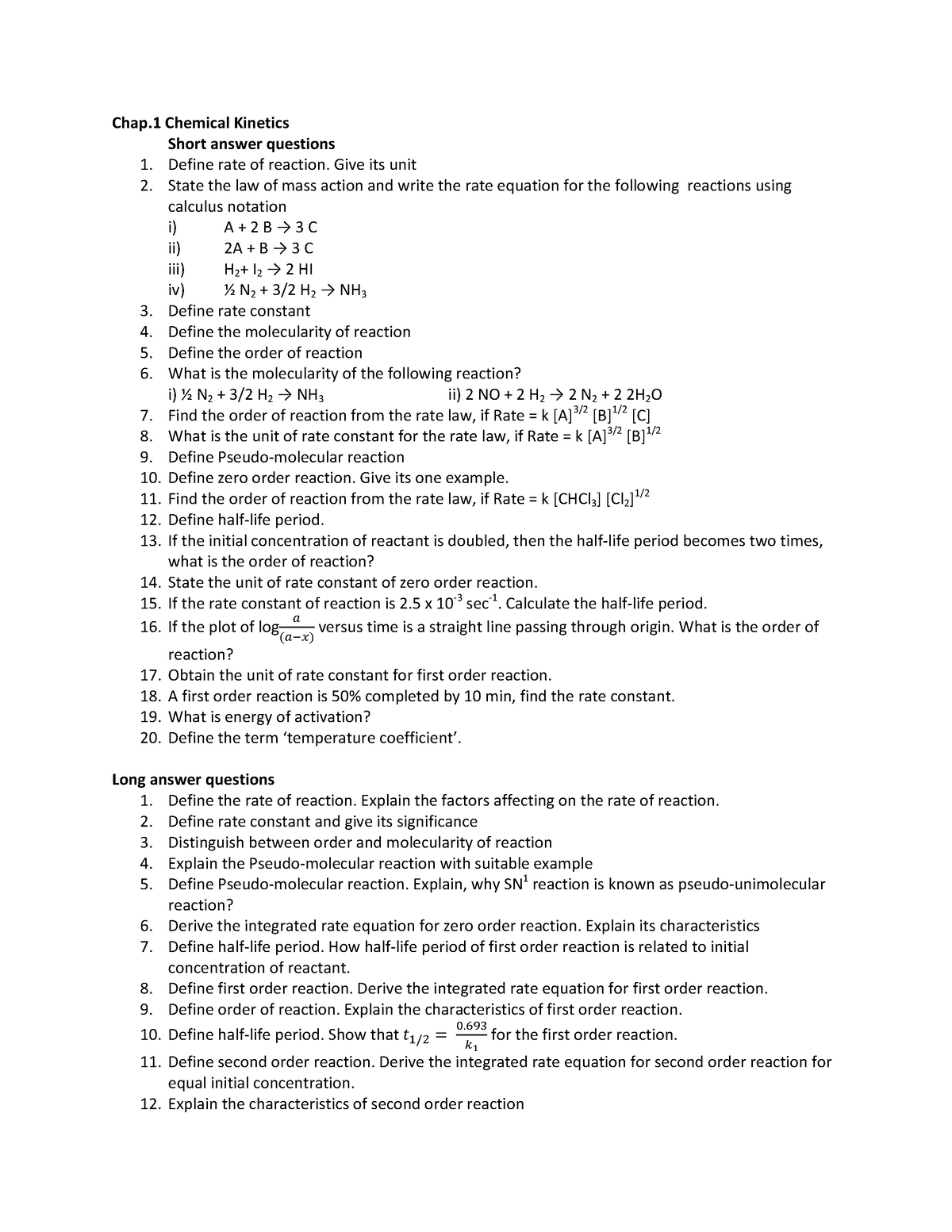 case study questions from chemical kinetics