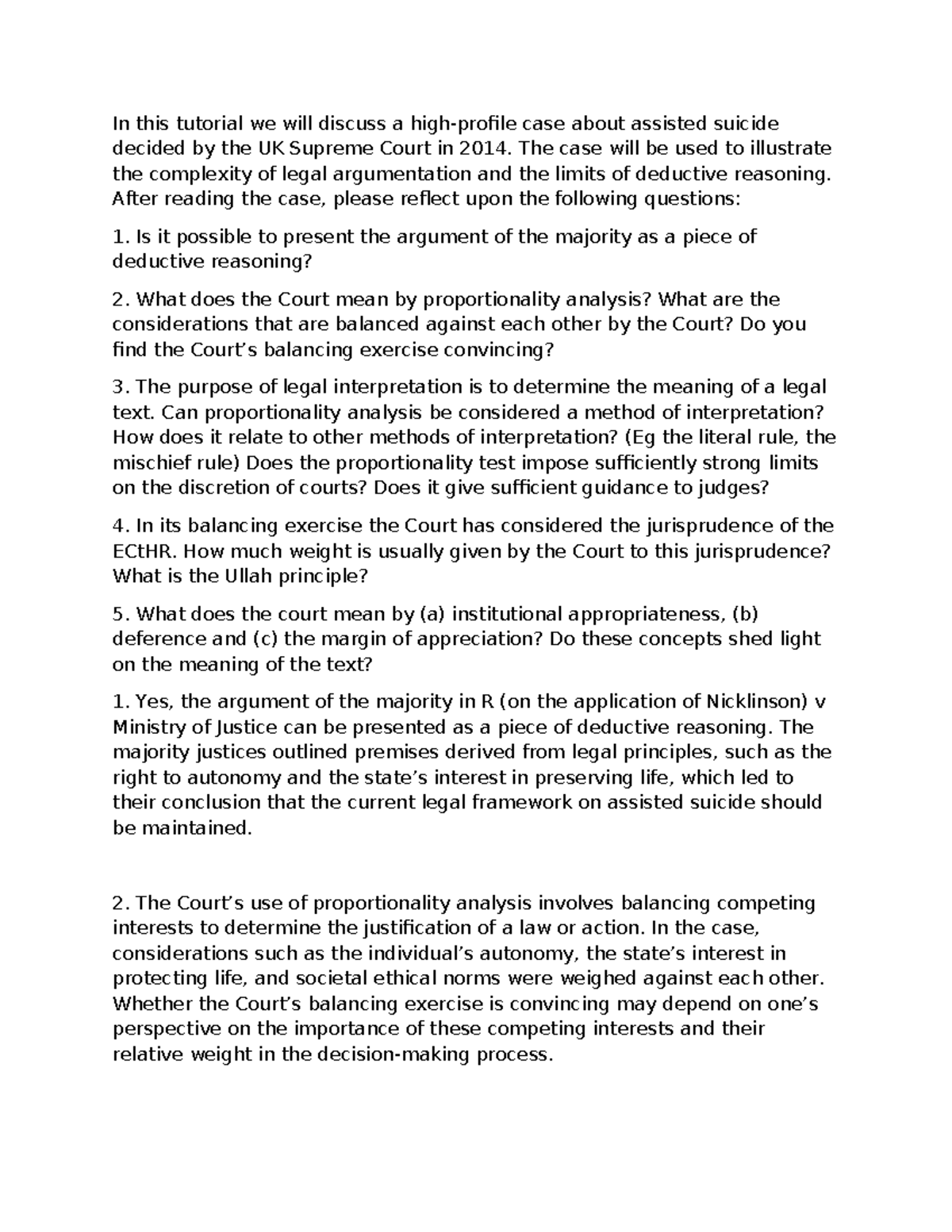 Tutorial 1 Legal Reasoning In this tutorial we will discuss a high