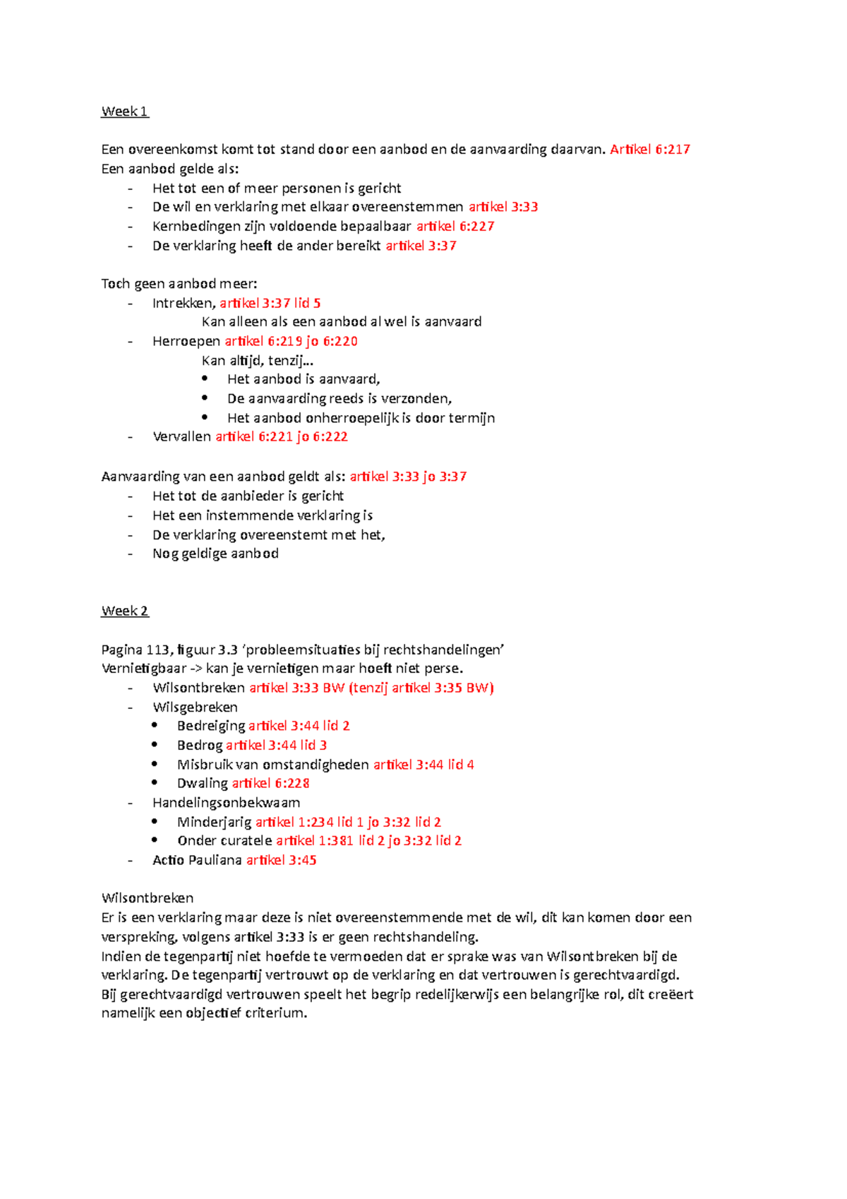 Samenvatting Verbintenissenrecht Week 1 - 6 - HvA - Studeersnel