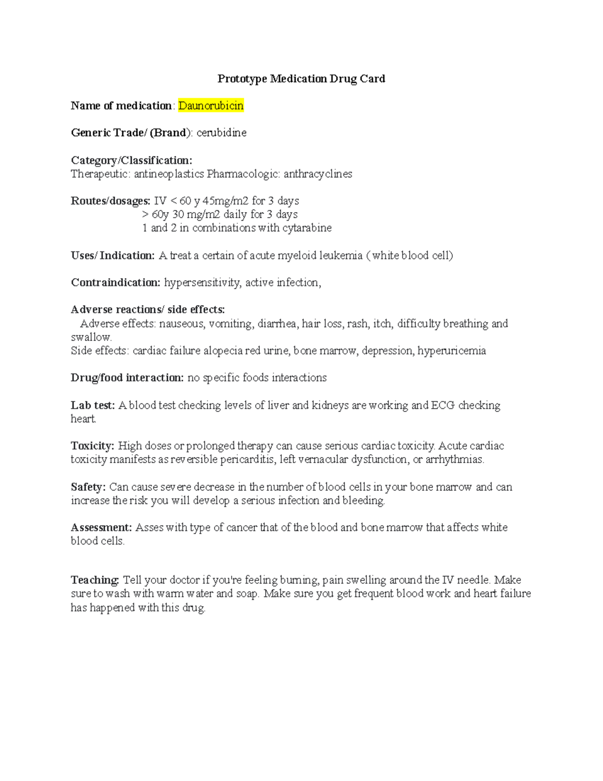 Chapter 14 Prototype Medication Card Prototype Medication Drug Card