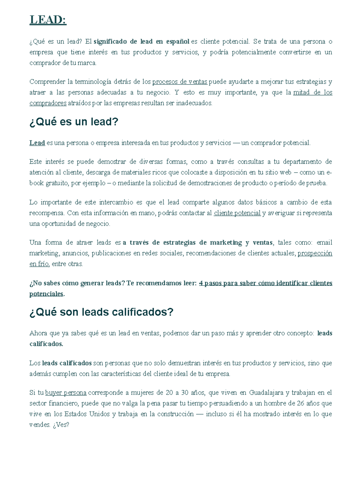 LEAD Que es un lead? Tipos LEAD ¿Qué es un lead? El significado de