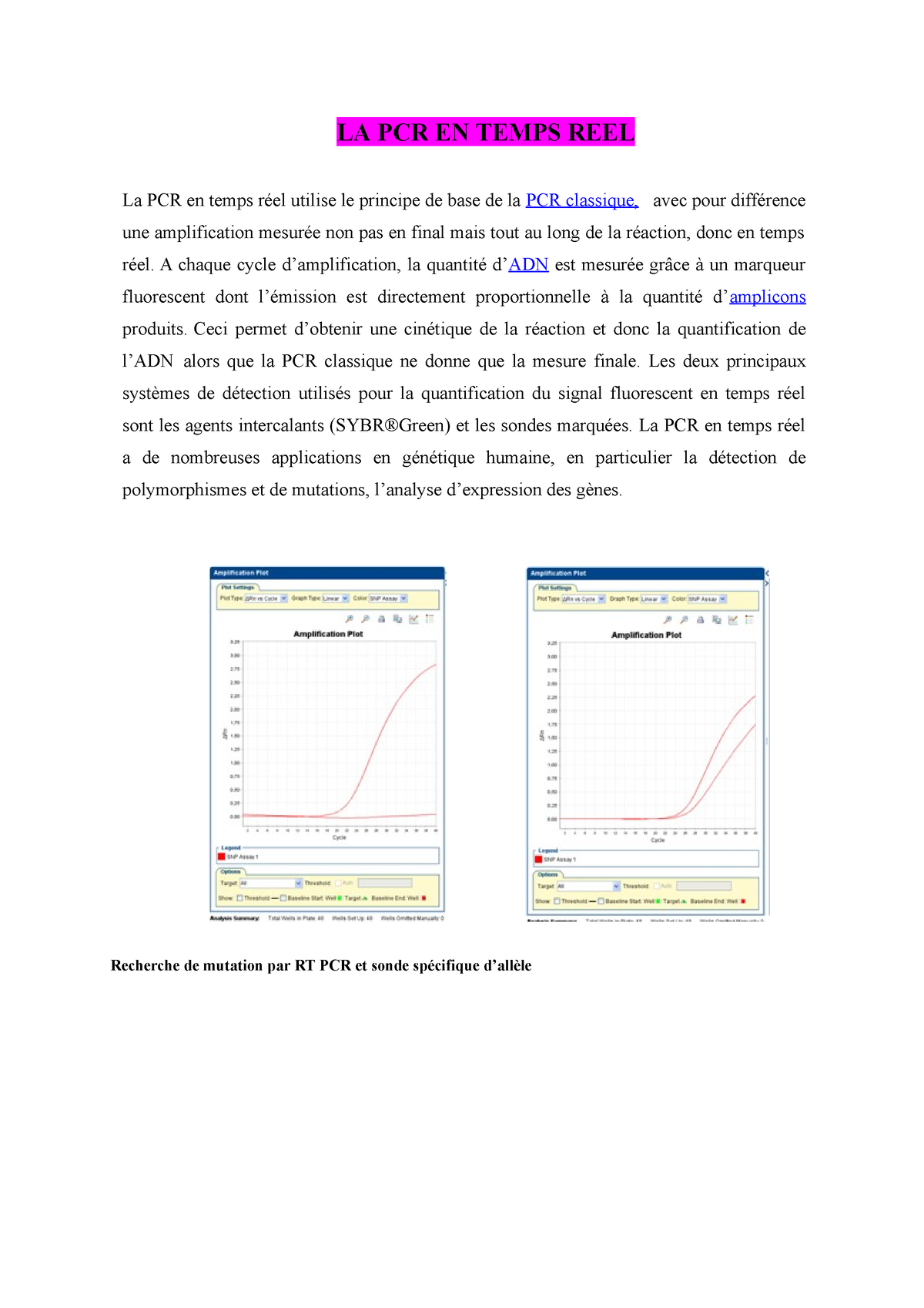 La Pcr En Temps Reel La Pcr En Temps Reel La Pcr En Temps Réel Utilise Le Principe De Base De 