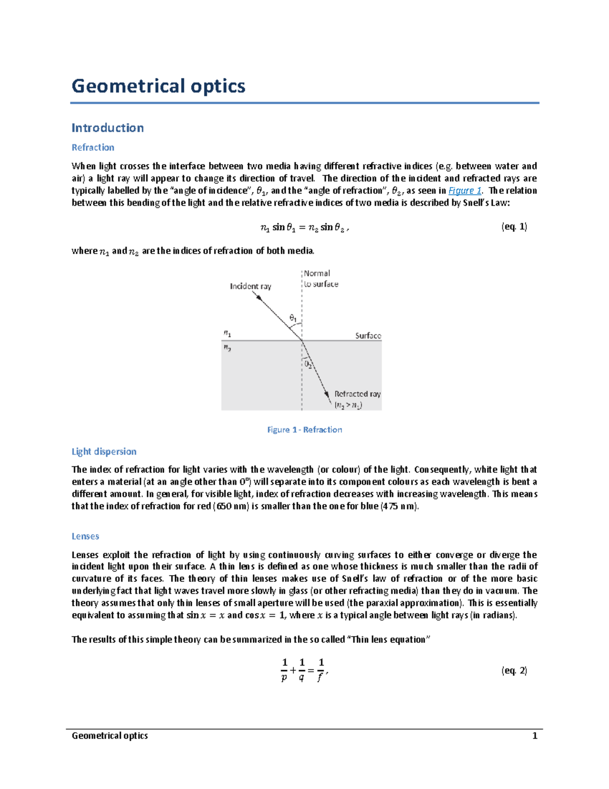 Geometrical Optics - Manual - Geometrical Optics Introduction ...