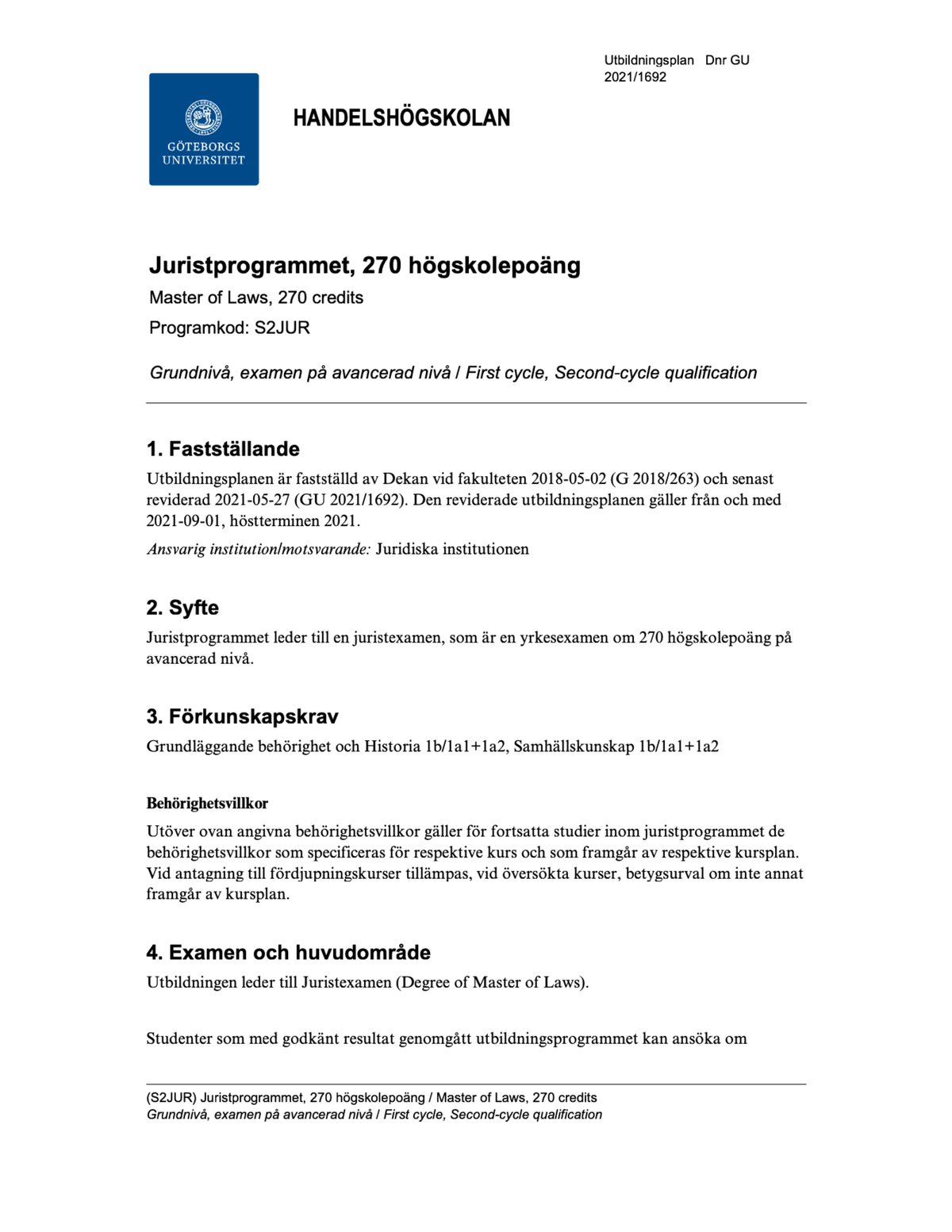 S2JUR-6 - Utbildningsplan - HRO101 - Studocu