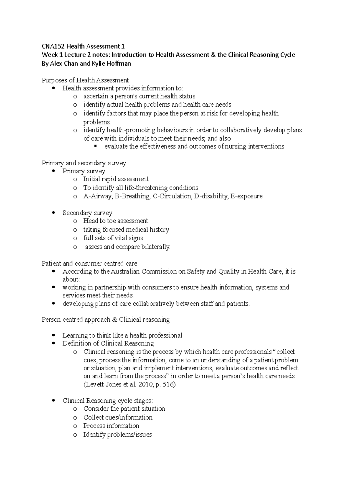 152 week 1 lecture 2 - CNA152 Health Assessment 1 Week 1 Lecture 2 ...
