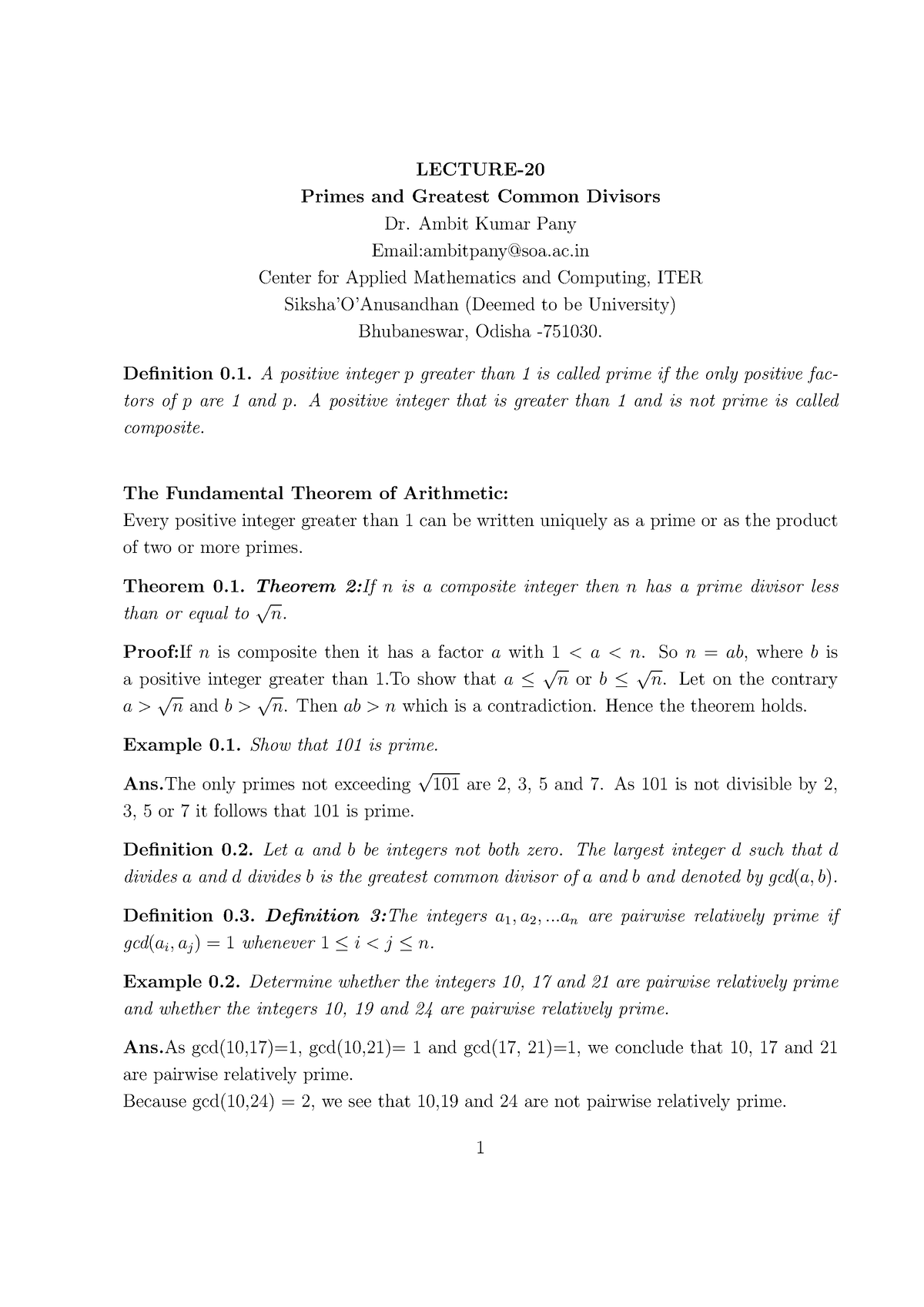 Lecturenotes 20 - Arjun Paul - LECTURE- Primes And Greatest Common ...