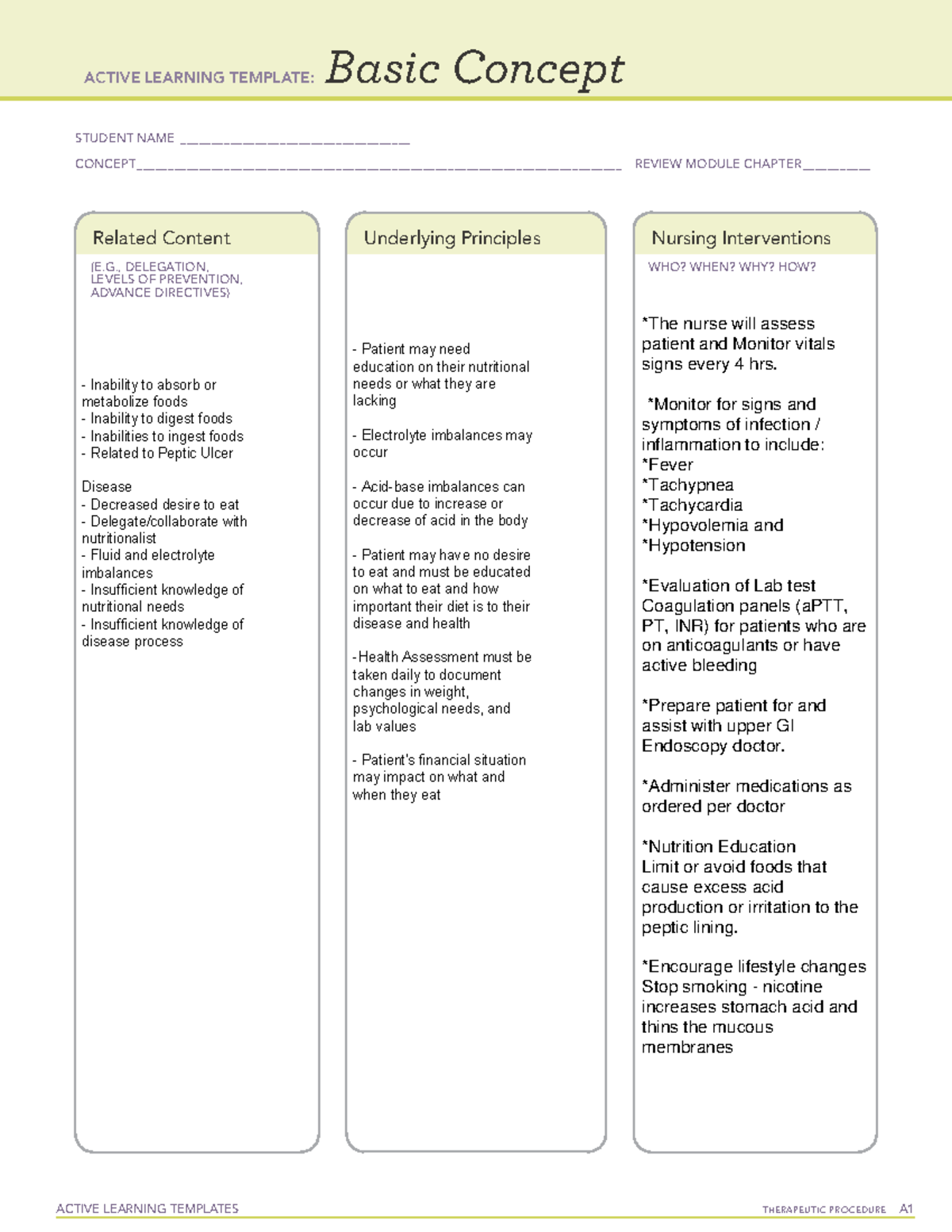 Basic Concept Peptic Ulcer - Active Learning Templates Therapeutic 