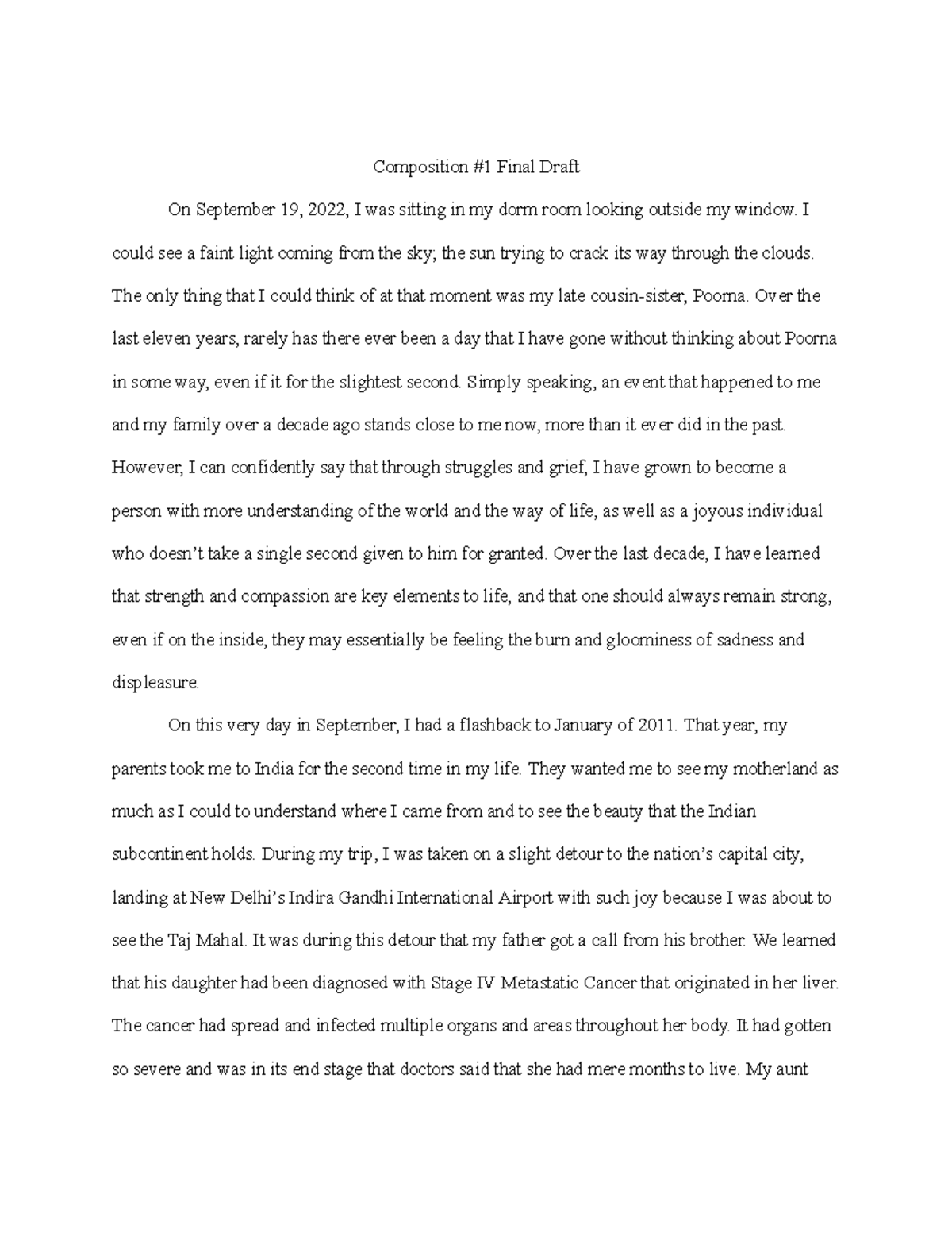 Composition #1 Final Draft - Composition #1 Final Draft On September 19 ...