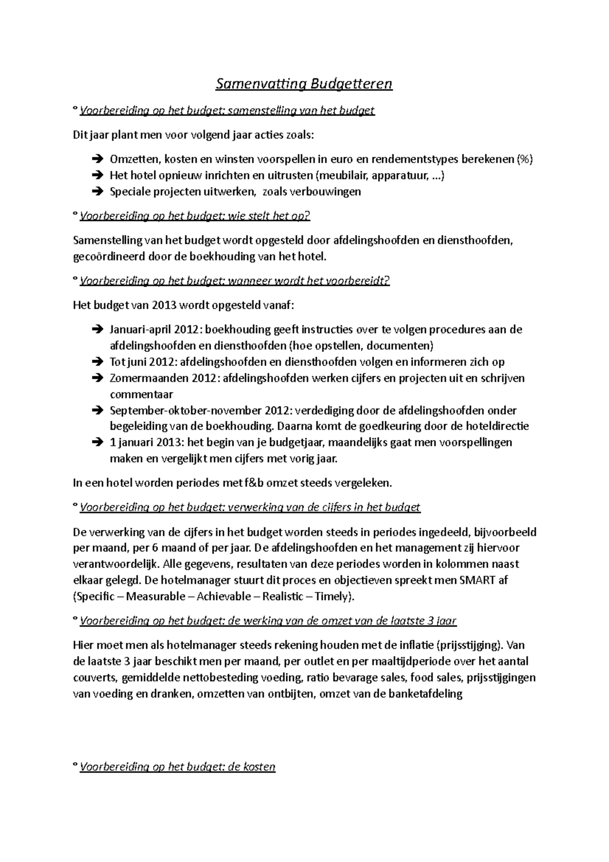 Samenvatting Budgetteren EV - Samenvatting Budgetteren Voorbereiding op ...