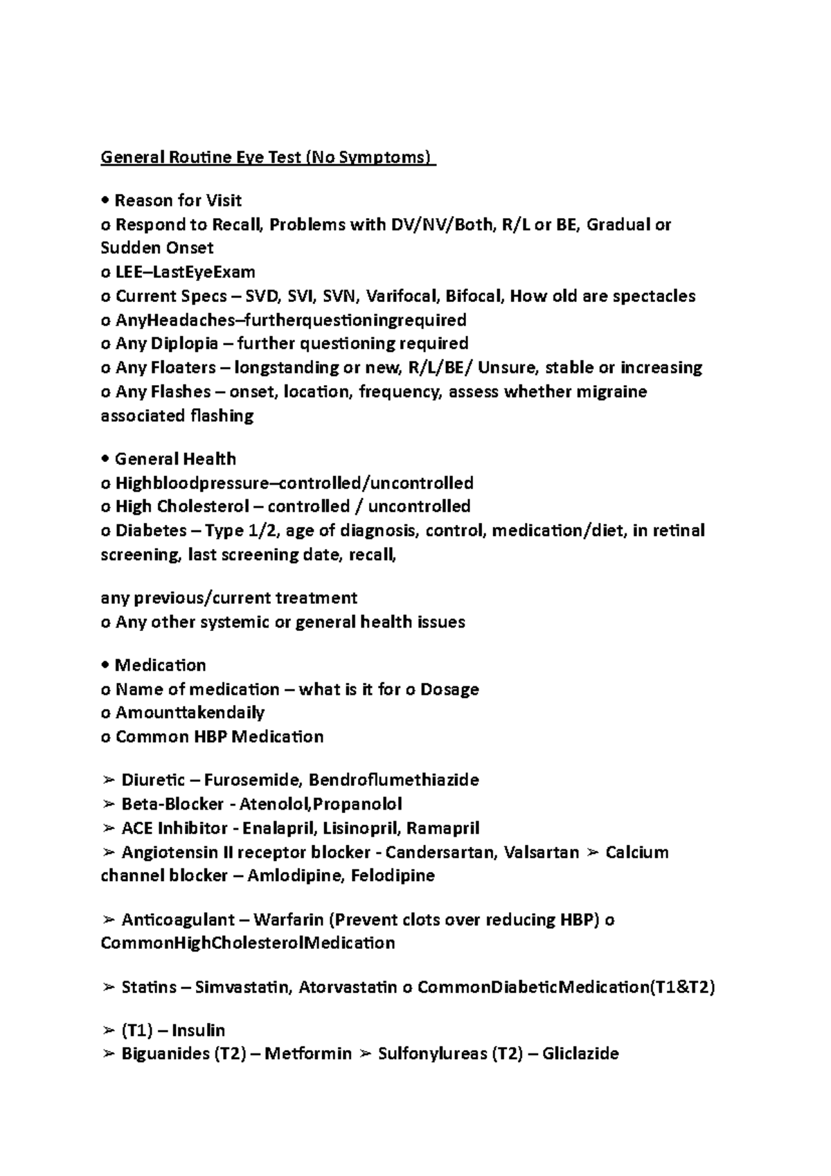 General Routine Eye Test - See OSCE Preparation section for Layman ...