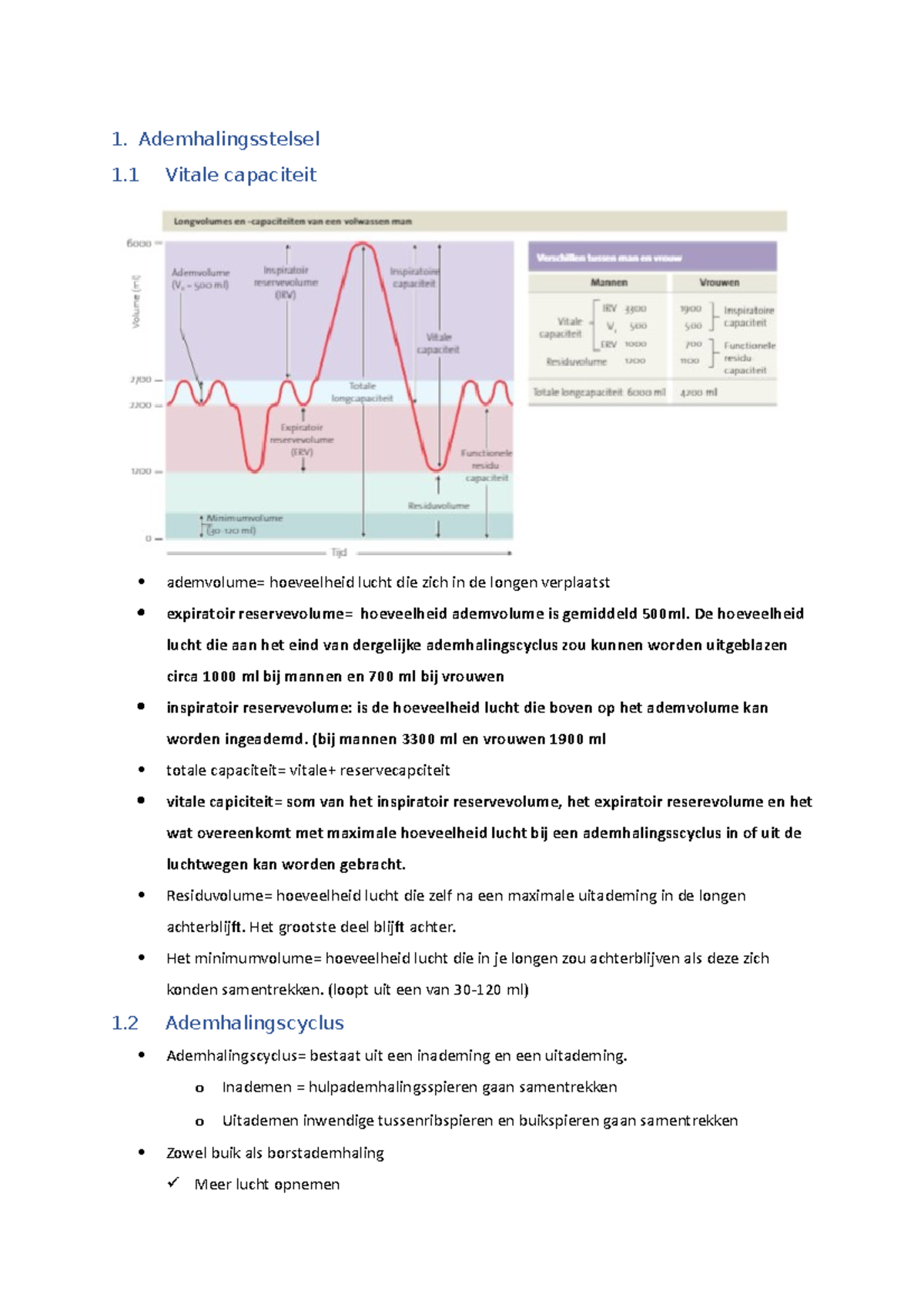 OG 5 - OG5 - 1. Ademhalingsstelsel 1 Vitale Capaciteit Ademvolume ...