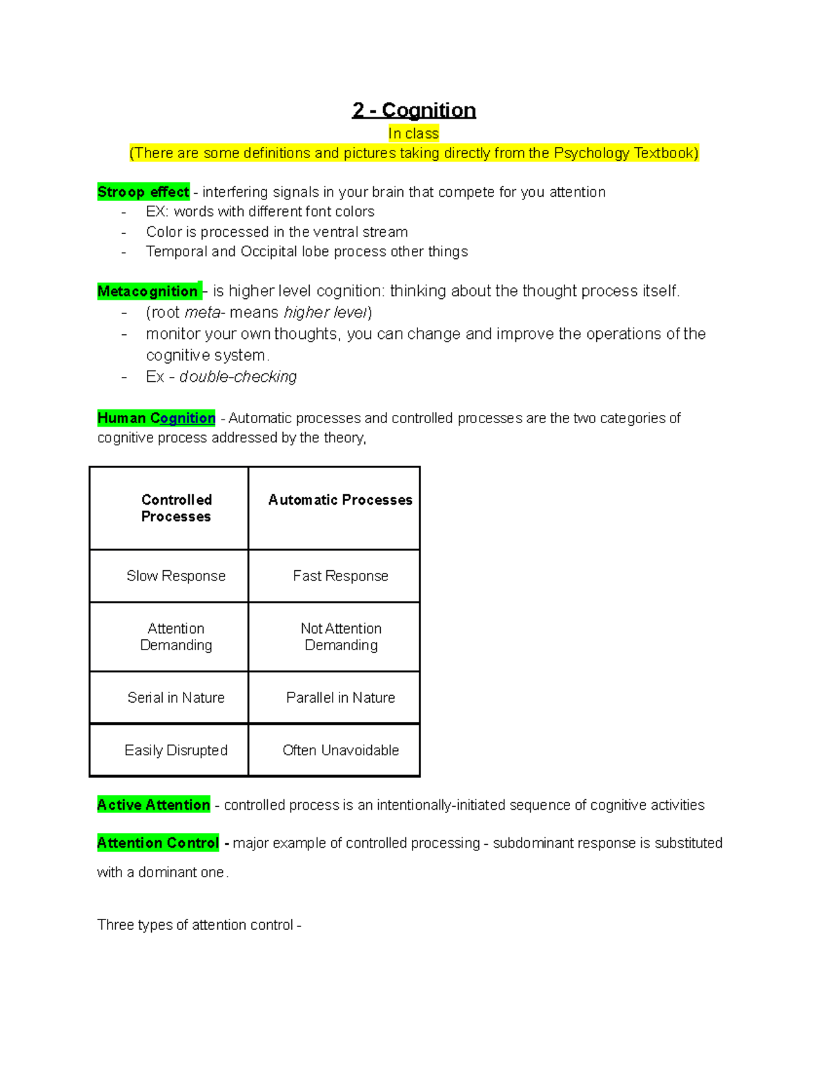 2 - Cognition - Psyc Textbook Chapter 2 Notes - 2 - Cognition In Class ...