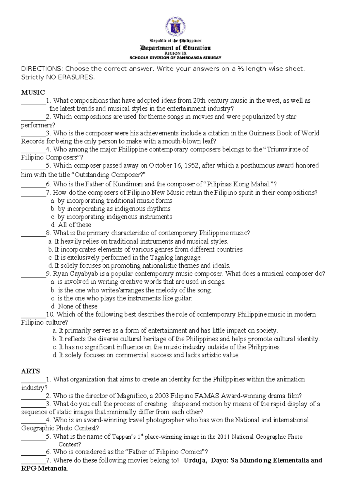 Summatice TEST - summative quiz - DIRECTIONS: Choose the correct answer ...