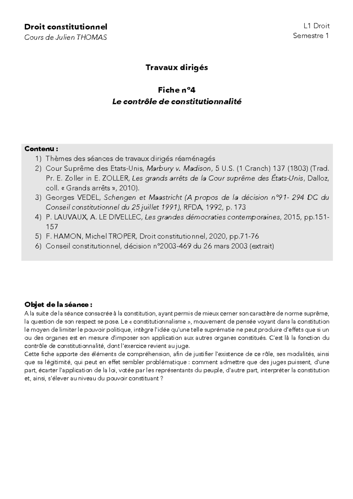 Fiche N°4-Contrôle De Constitutionnalité - Droit Constitutionnel Cours ...