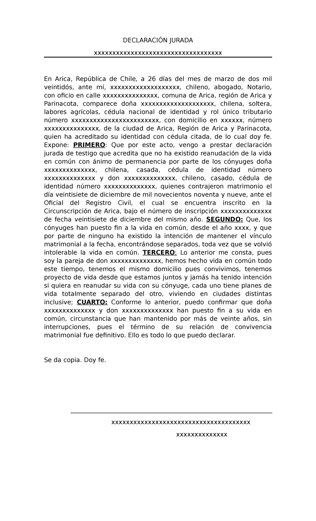 Declaracion Jurada De Testigos Pdf 3438