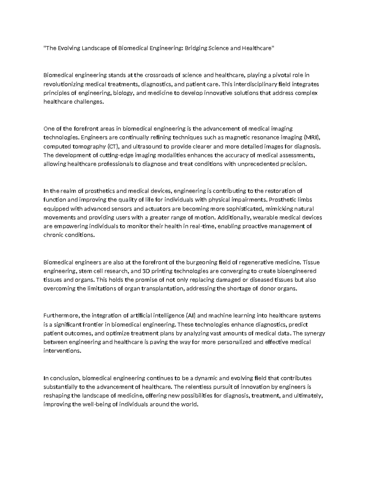 The Evolving Landscape of Biomedical Engineering - This ...