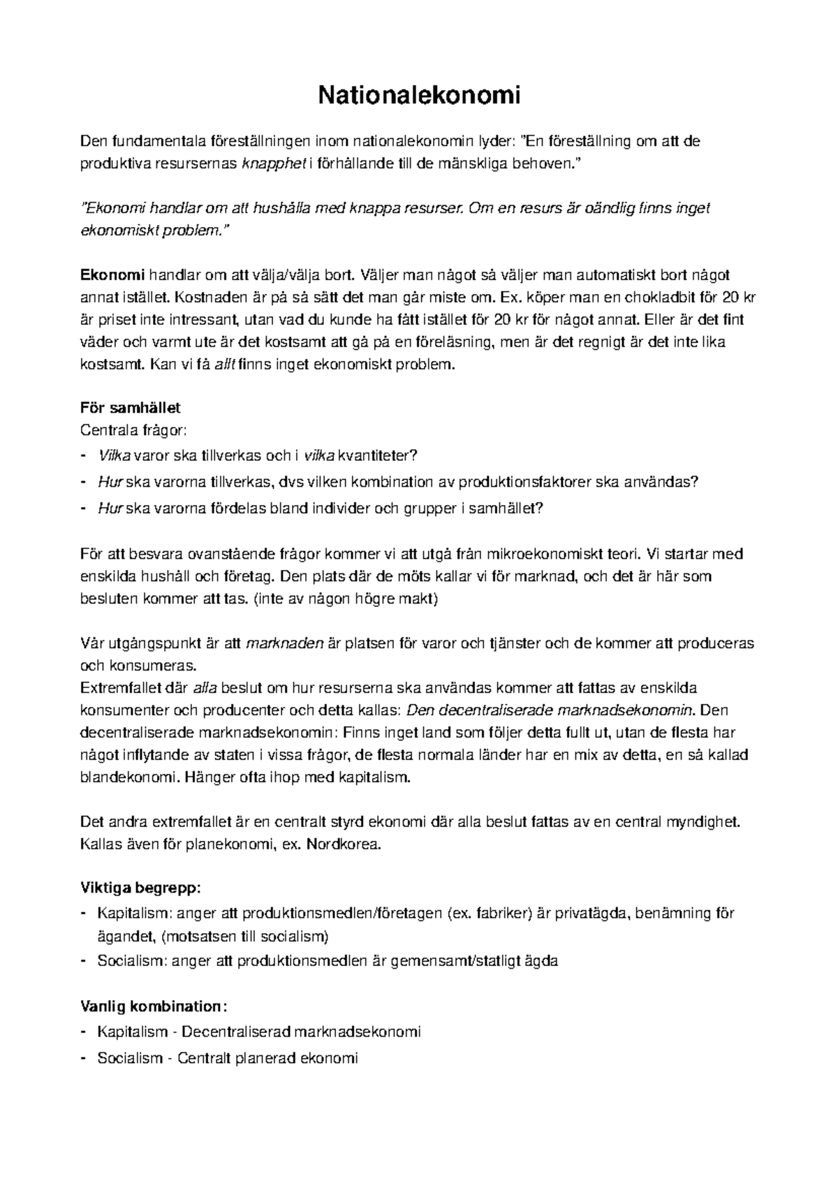 Nationalekonomi 1 - Headteacher Kenneth Backlund - Nationalekonomi Den ...